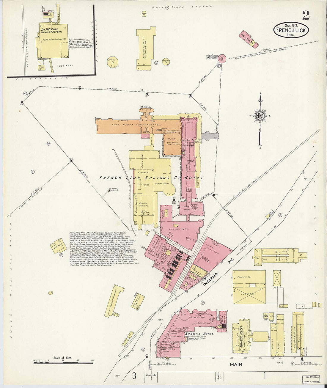 This old map of West Baden, Orange County, Indiana was created by Sanborn Map Company in 1913