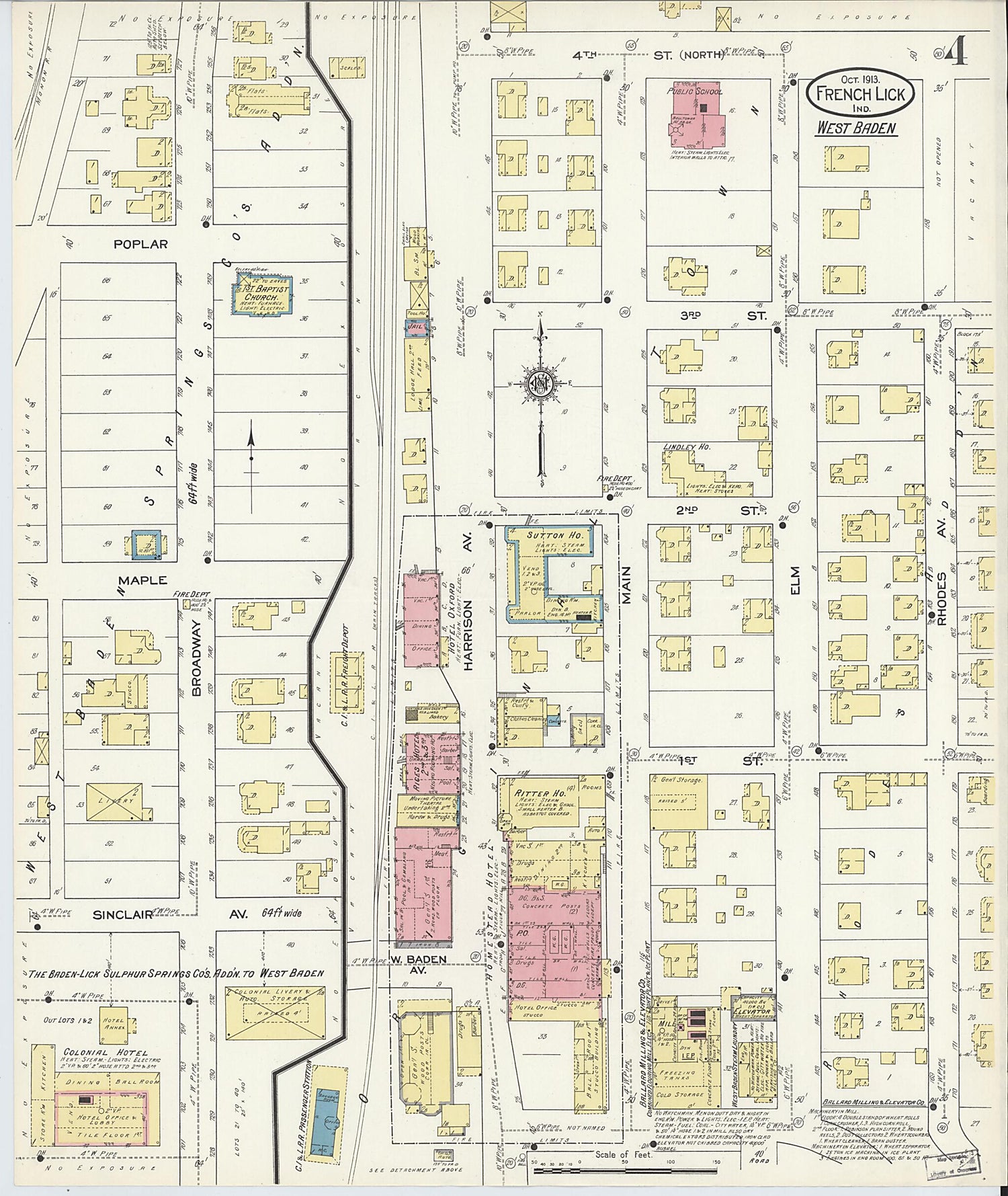 This old map of West Baden, Orange County, Indiana was created by Sanborn Map Company in 1913