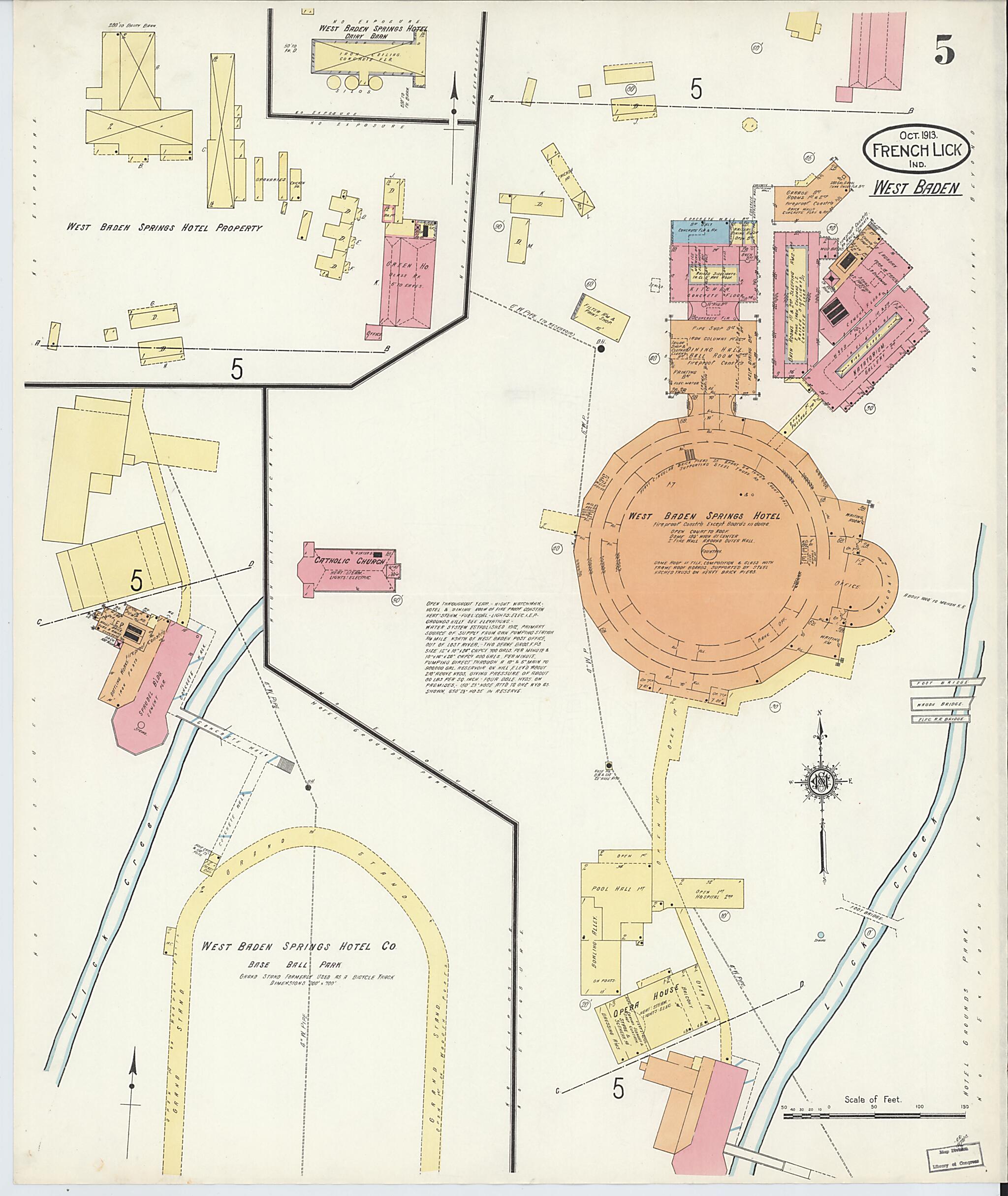 This old map of West Baden, Orange County, Indiana was created by Sanborn Map Company in 1913