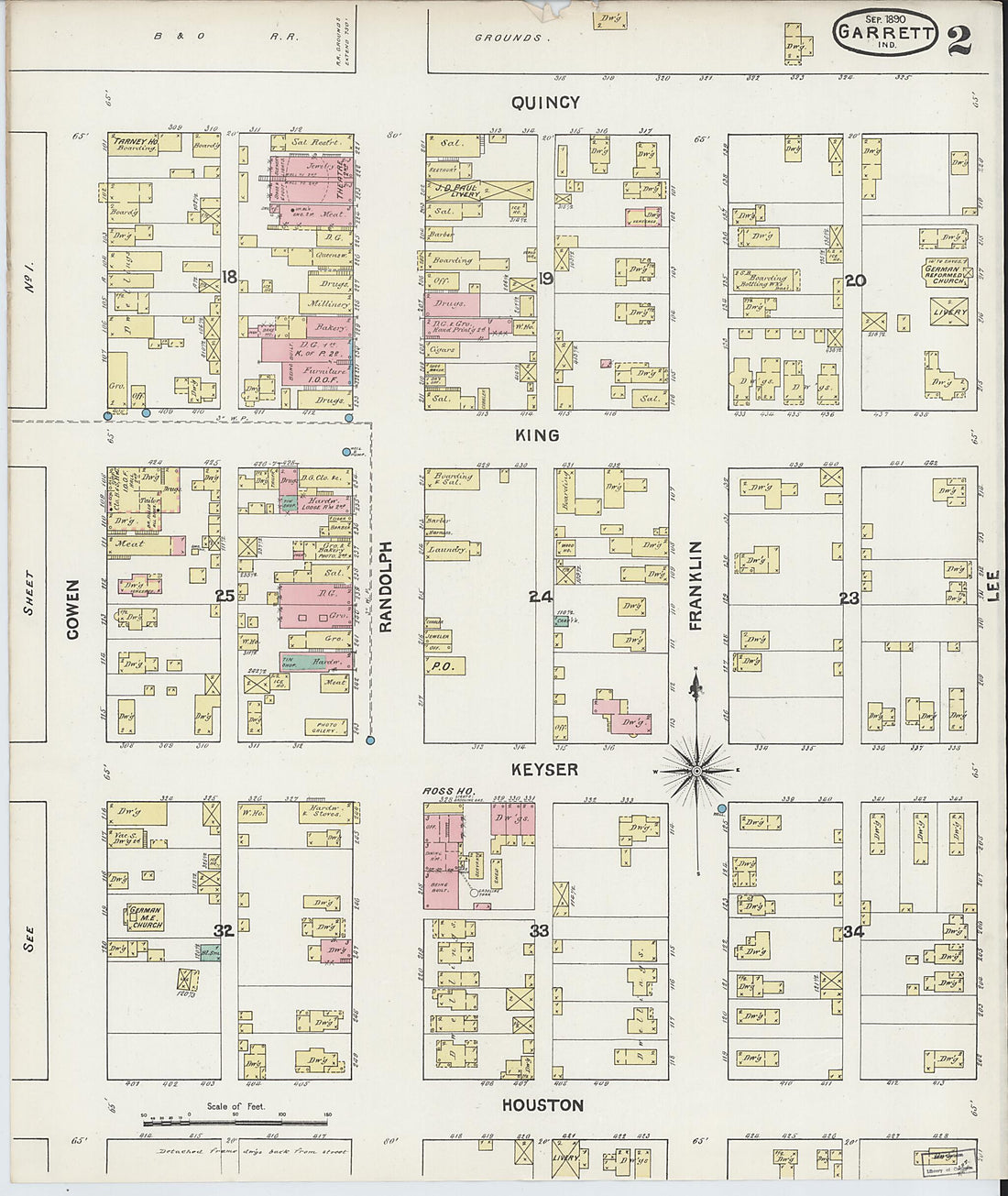 This old map of Garrett, De Kalb County, Indiana was created by Sanborn Map Company in 1890