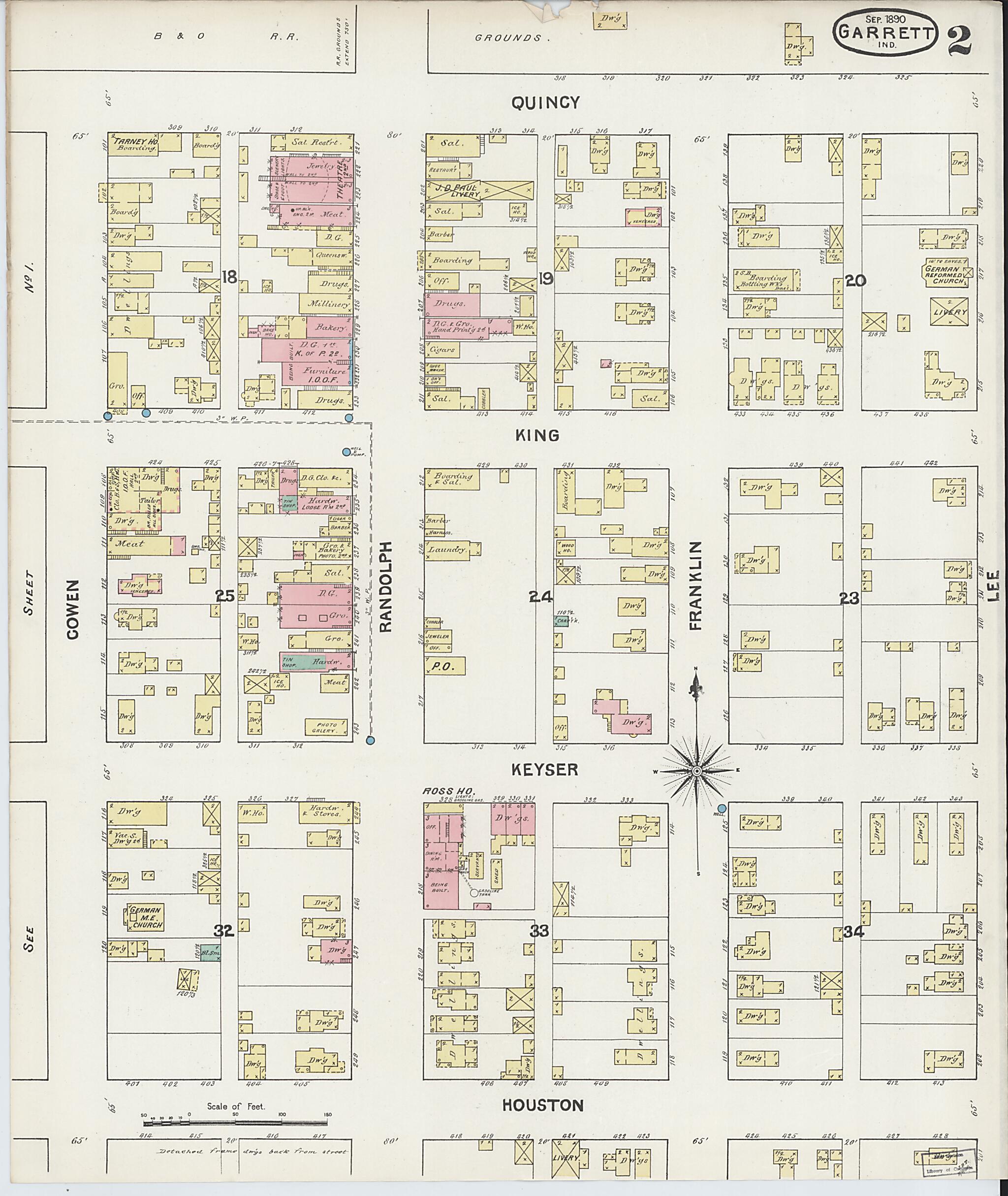 This old map of Garrett, De Kalb County, Indiana was created by Sanborn Map Company in 1890