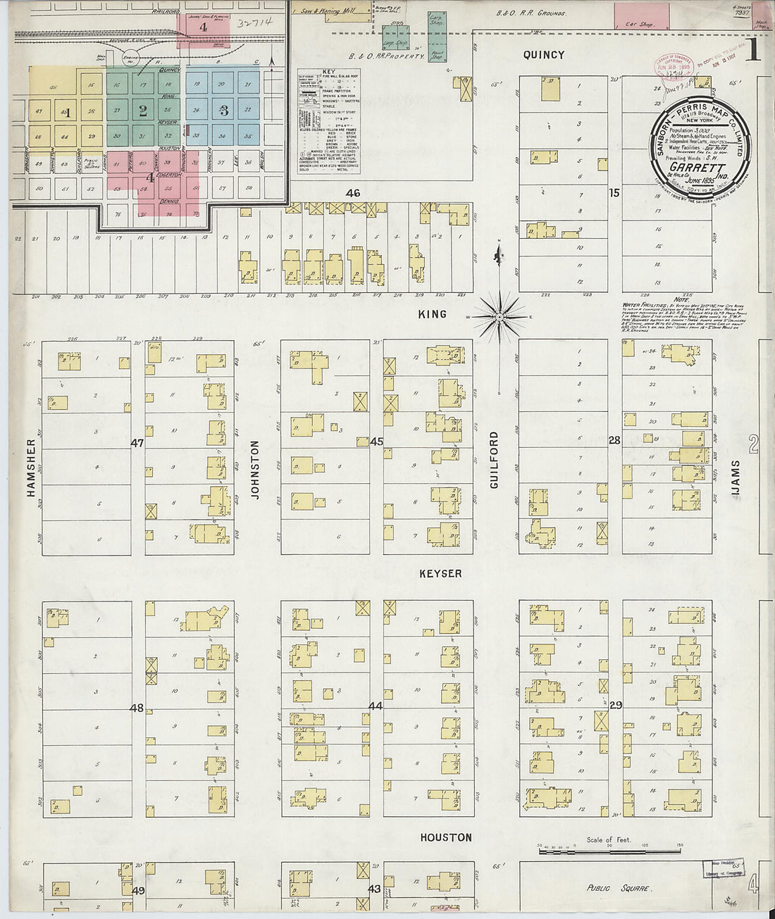 This old map of Garrett, De Kalb County, Indiana was created by Sanborn Map Company in 1895