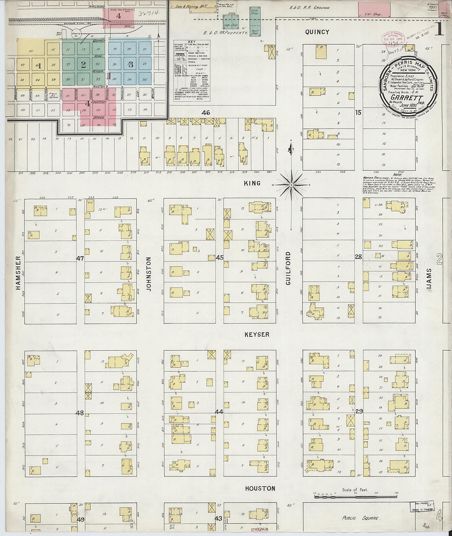 This old map of Garrett, De Kalb County, Indiana was created by Sanborn Map Company in 1895