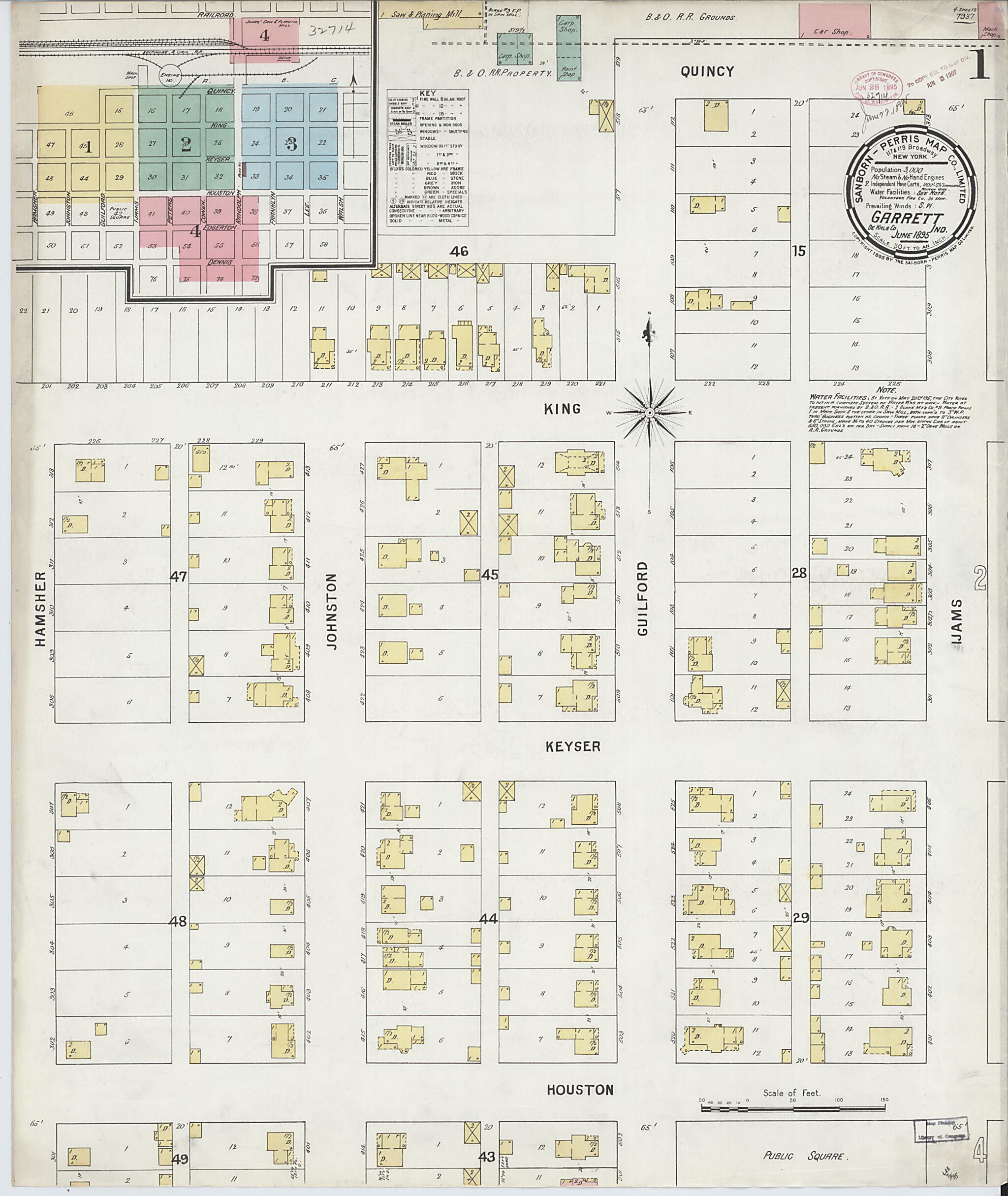 This old map of Garrett, De Kalb County, Indiana was created by Sanborn Map Company in 1895