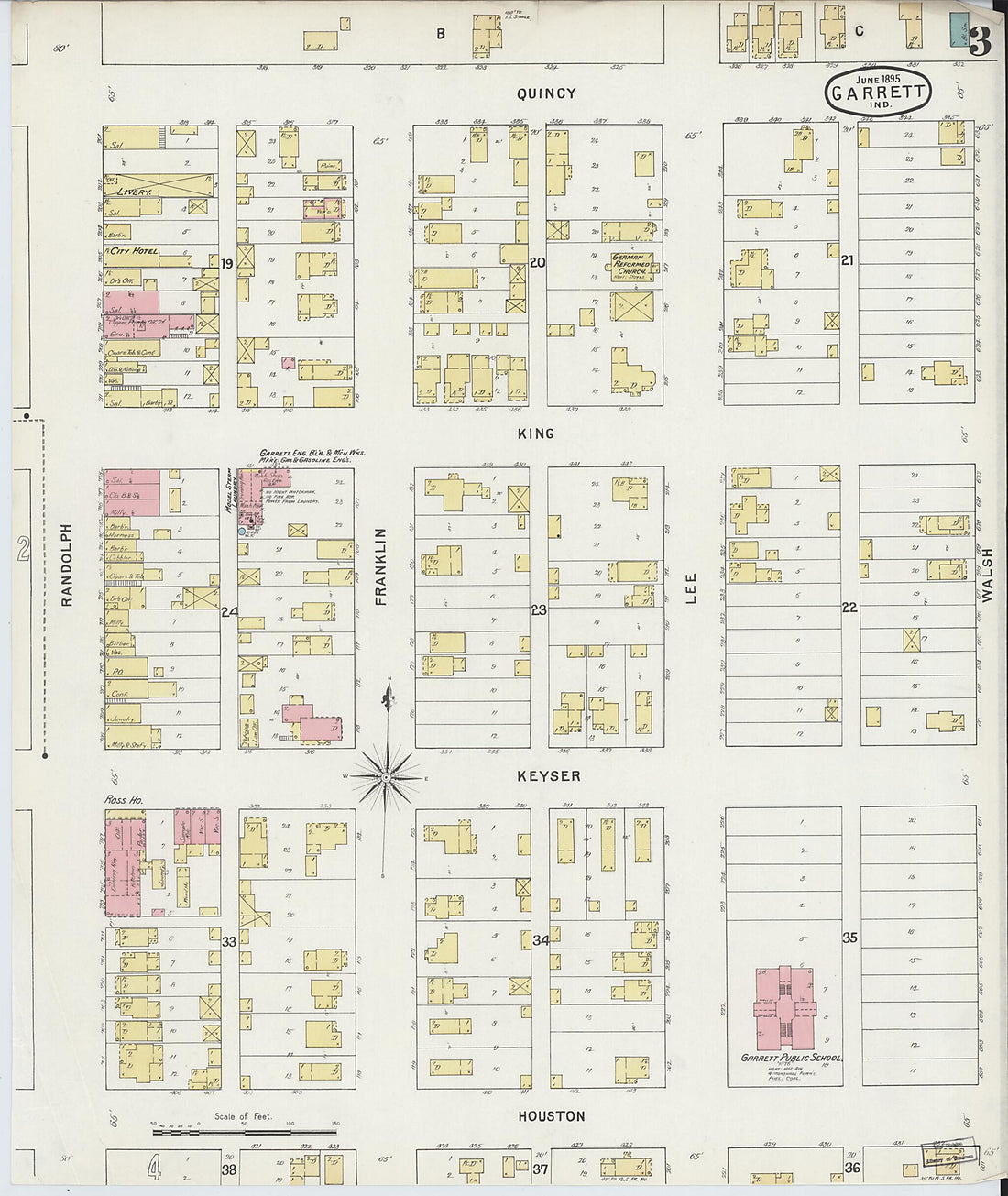 This old map of Garrett, De Kalb County, Indiana was created by Sanborn Map Company in 1895