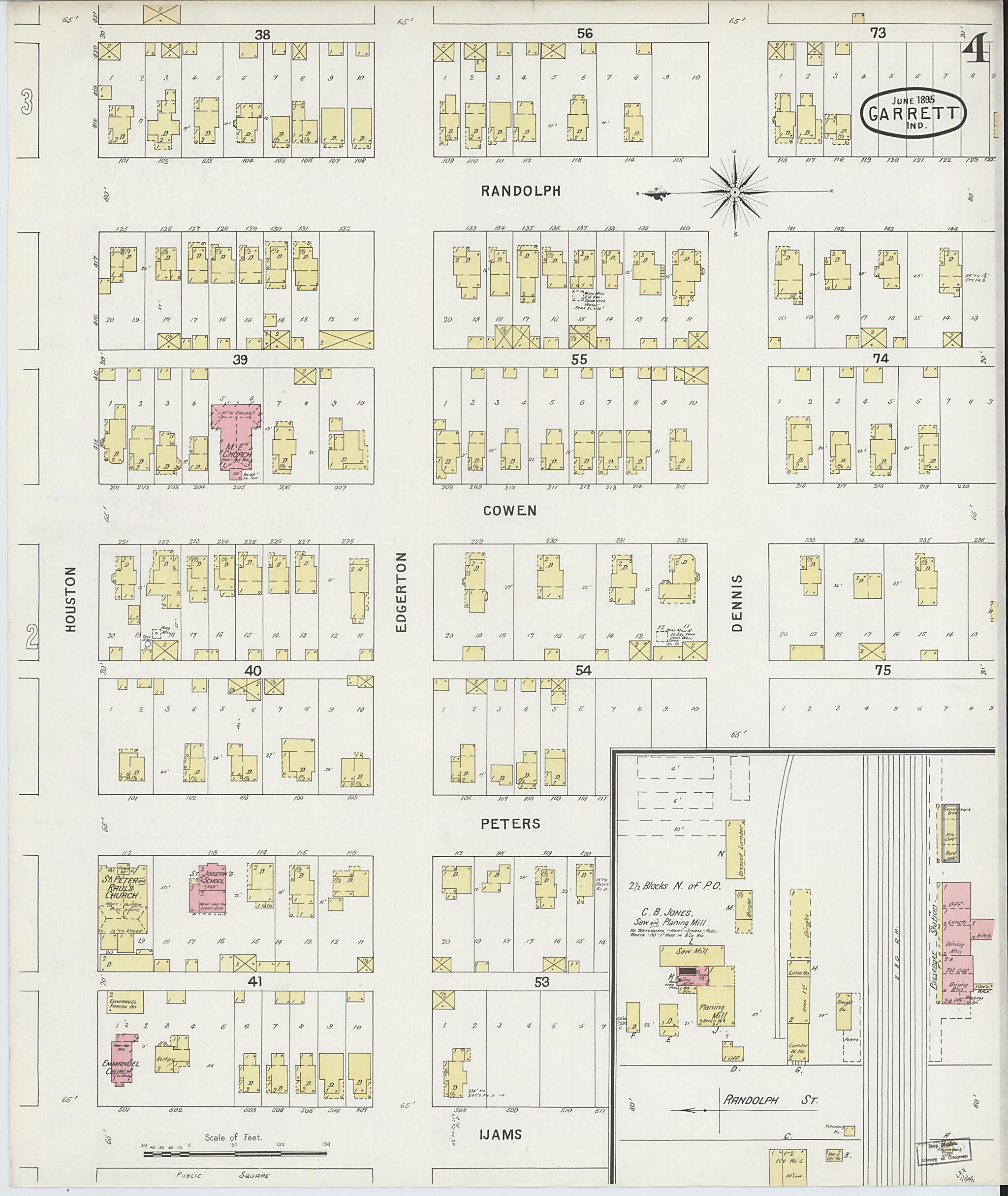 This old map of Garrett, De Kalb County, Indiana was created by Sanborn Map Company in 1895