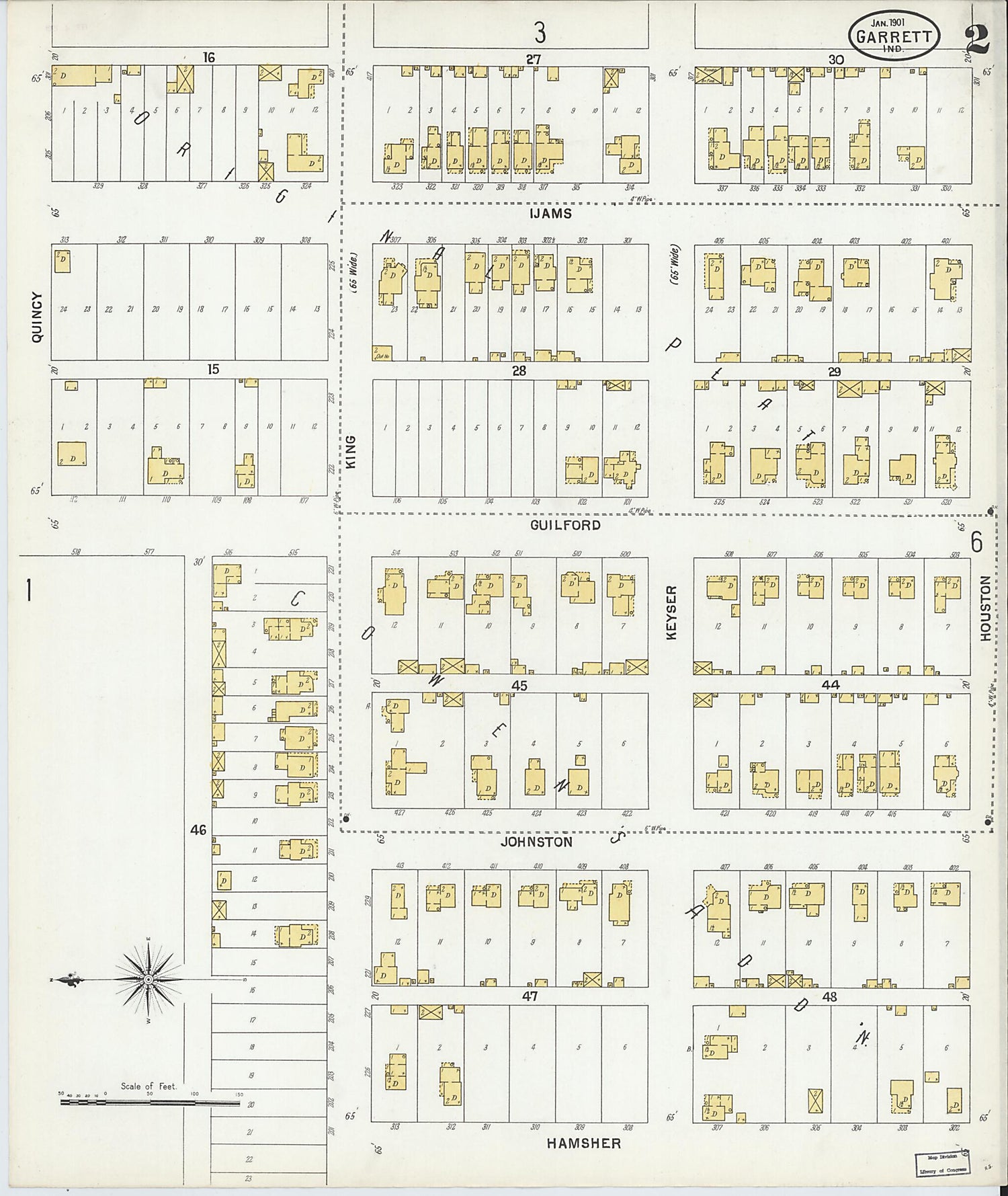 This old map of Garrett, De Kalb County, Indiana was created by Sanborn Map Company in 1901