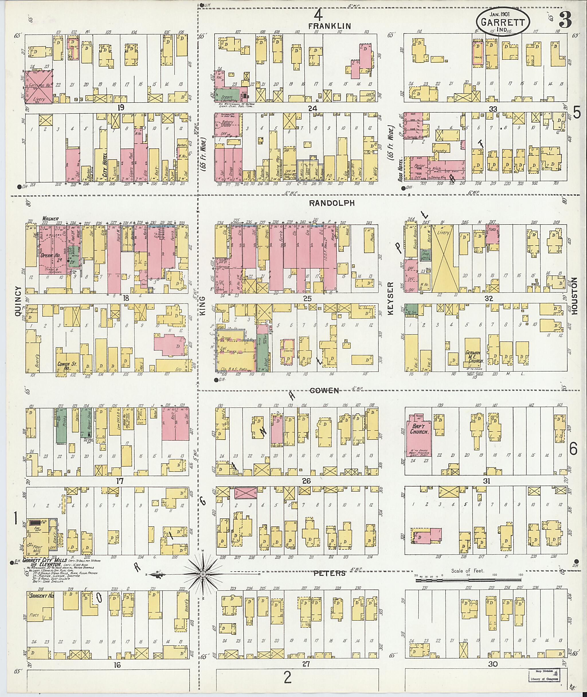 This old map of Garrett, De Kalb County, Indiana was created by Sanborn Map Company in 1901