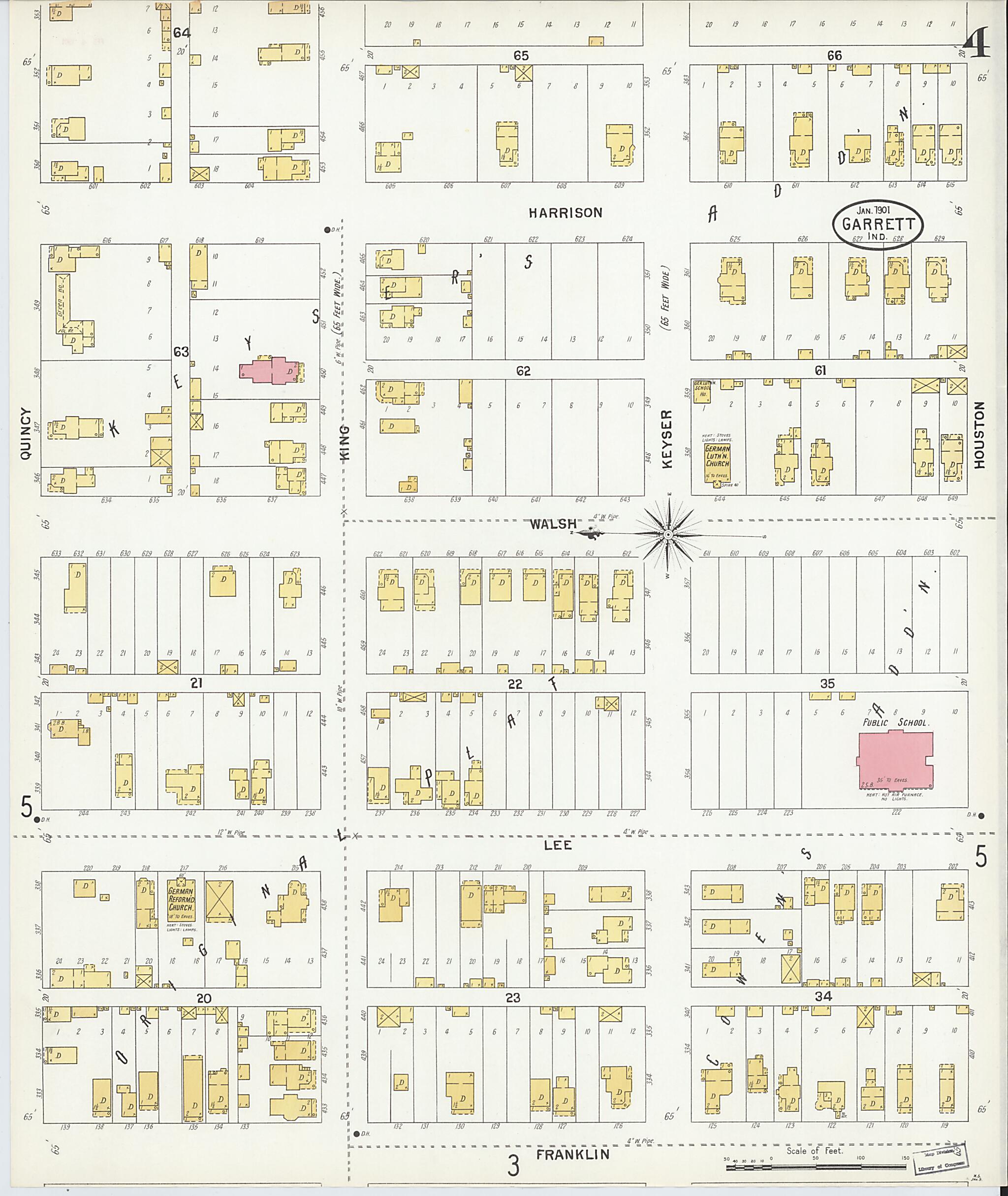 This old map of Garrett, De Kalb County, Indiana was created by Sanborn Map Company in 1901