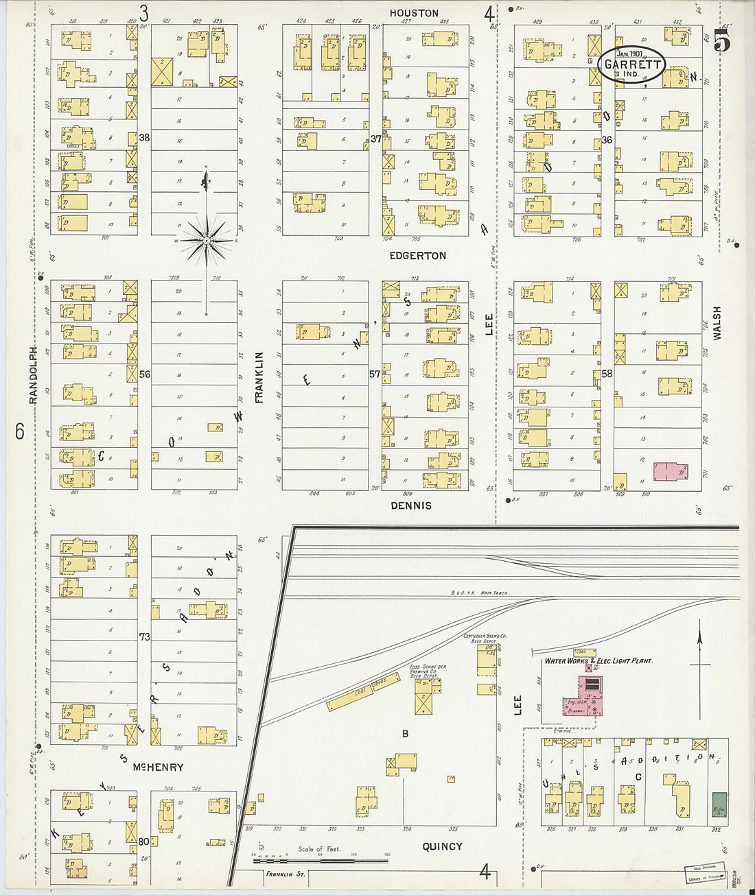 This old map of Garrett, De Kalb County, Indiana was created by Sanborn Map Company in 1901