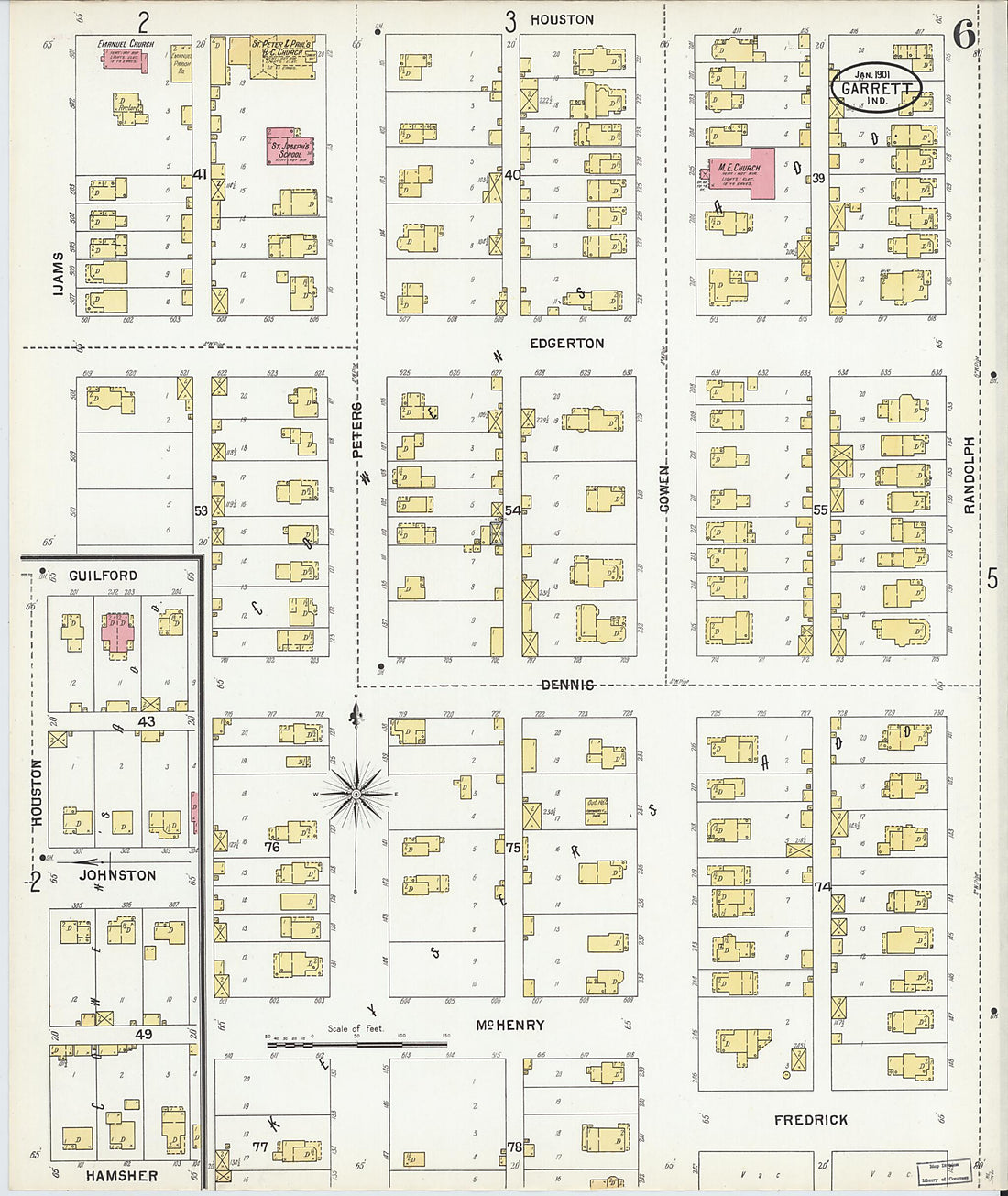 This old map of Garrett, De Kalb County, Indiana was created by Sanborn Map Company in 1901