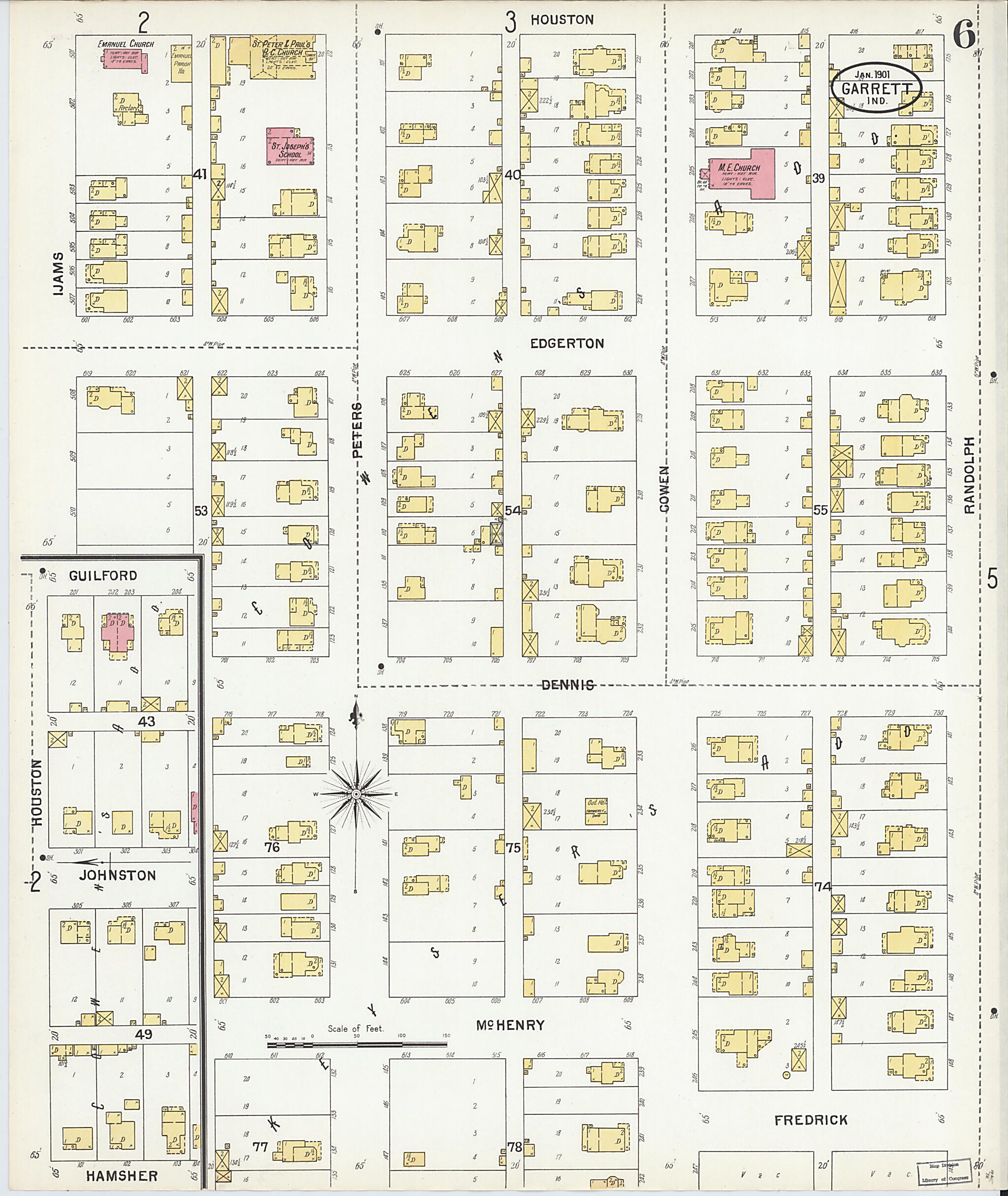 This old map of Garrett, De Kalb County, Indiana was created by Sanborn Map Company in 1901