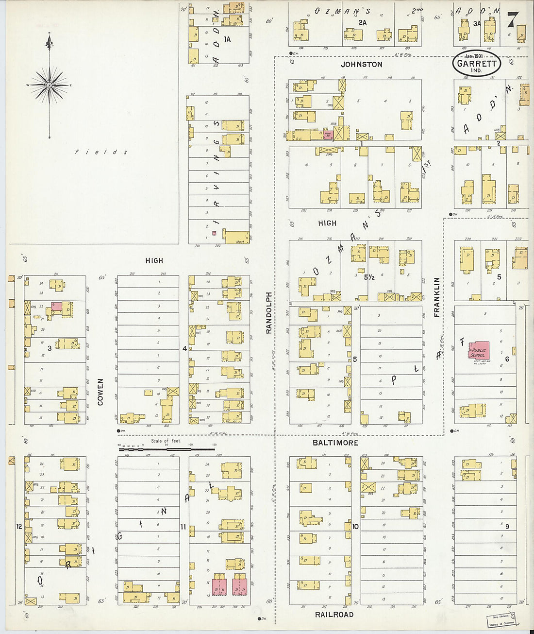 This old map of Garrett, De Kalb County, Indiana was created by Sanborn Map Company in 1901