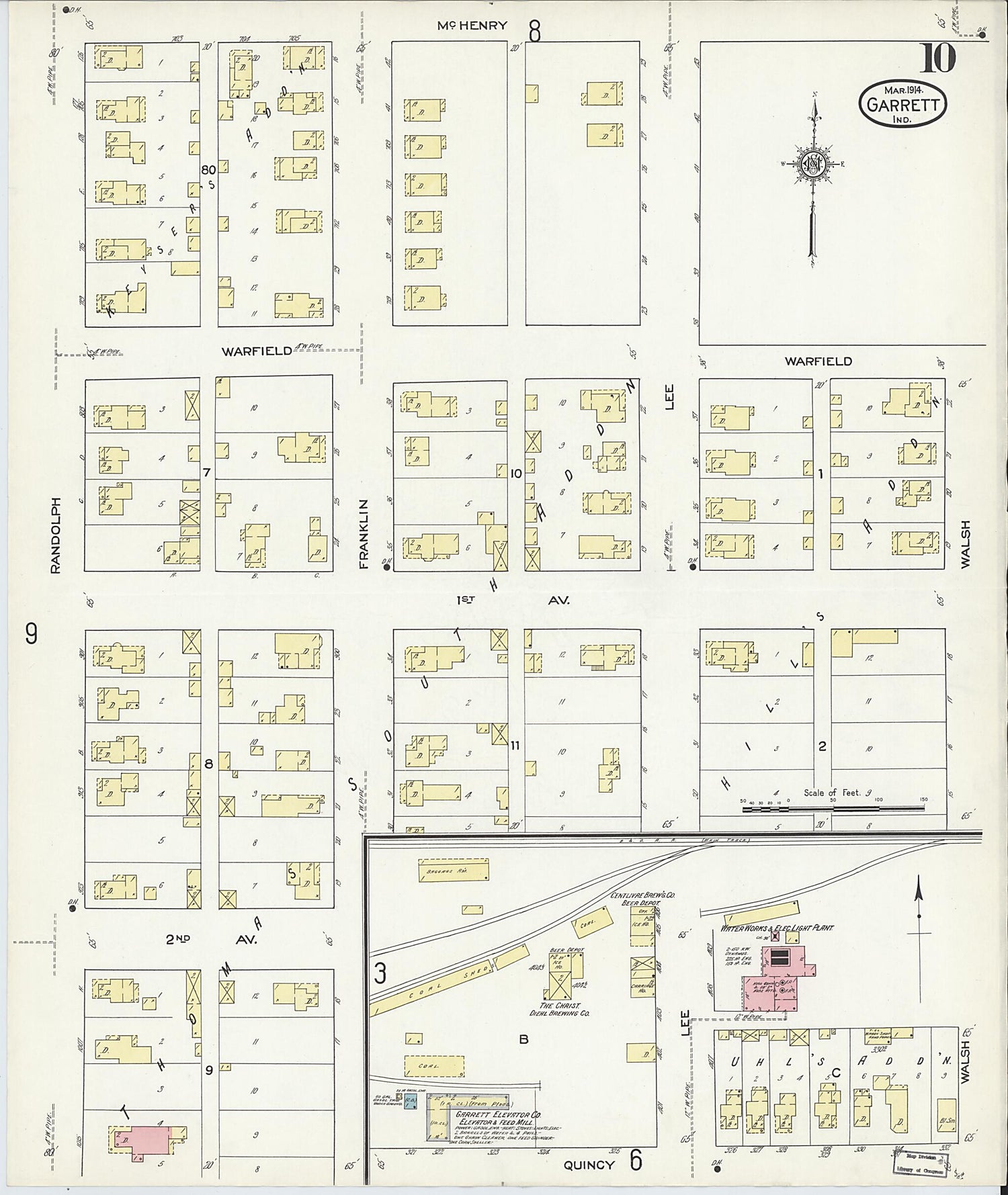 This old map of Garrett, De Kalb County, Indiana was created by Sanborn Map Company in 1914