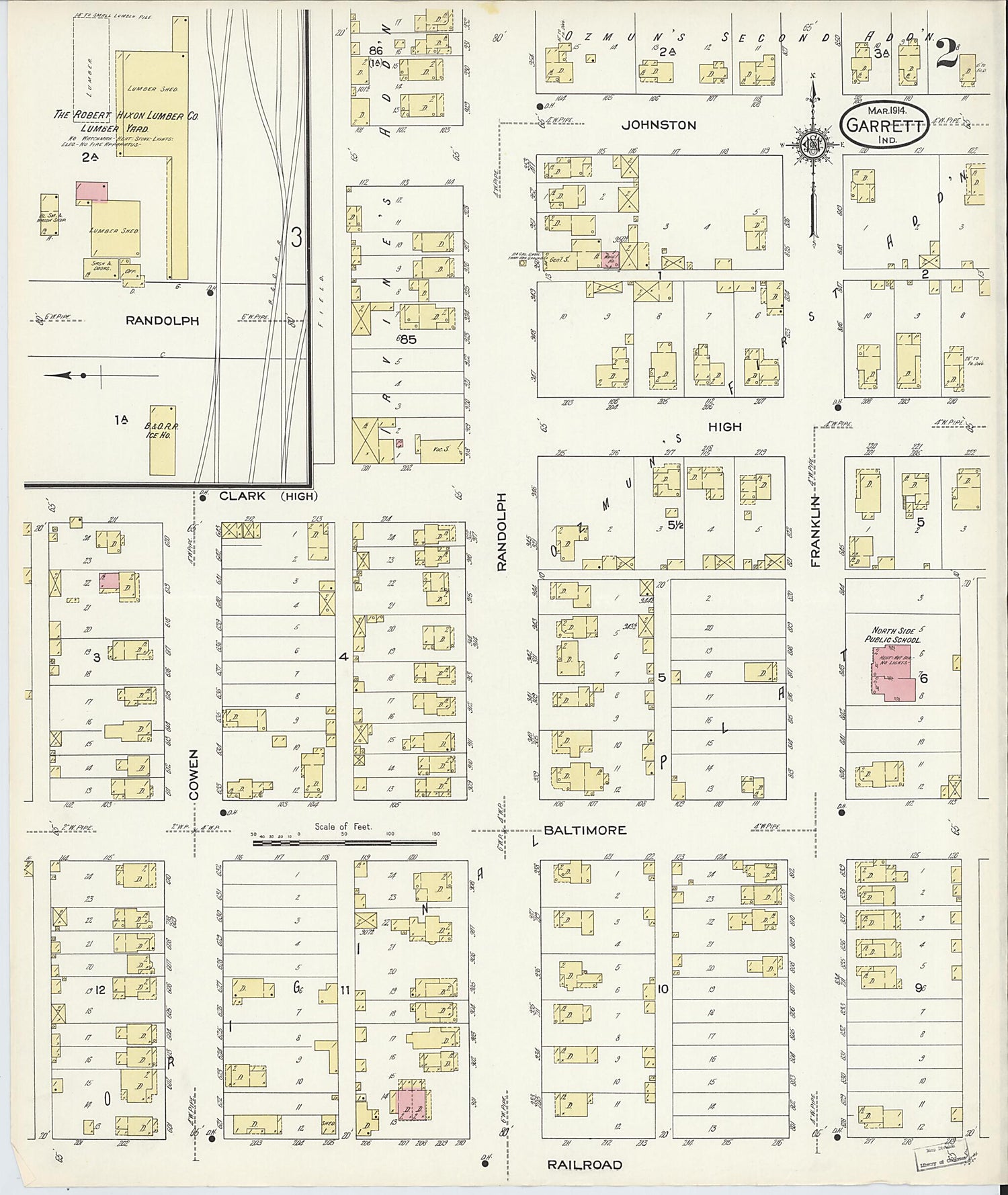 This old map of Garrett, De Kalb County, Indiana was created by Sanborn Map Company in 1914