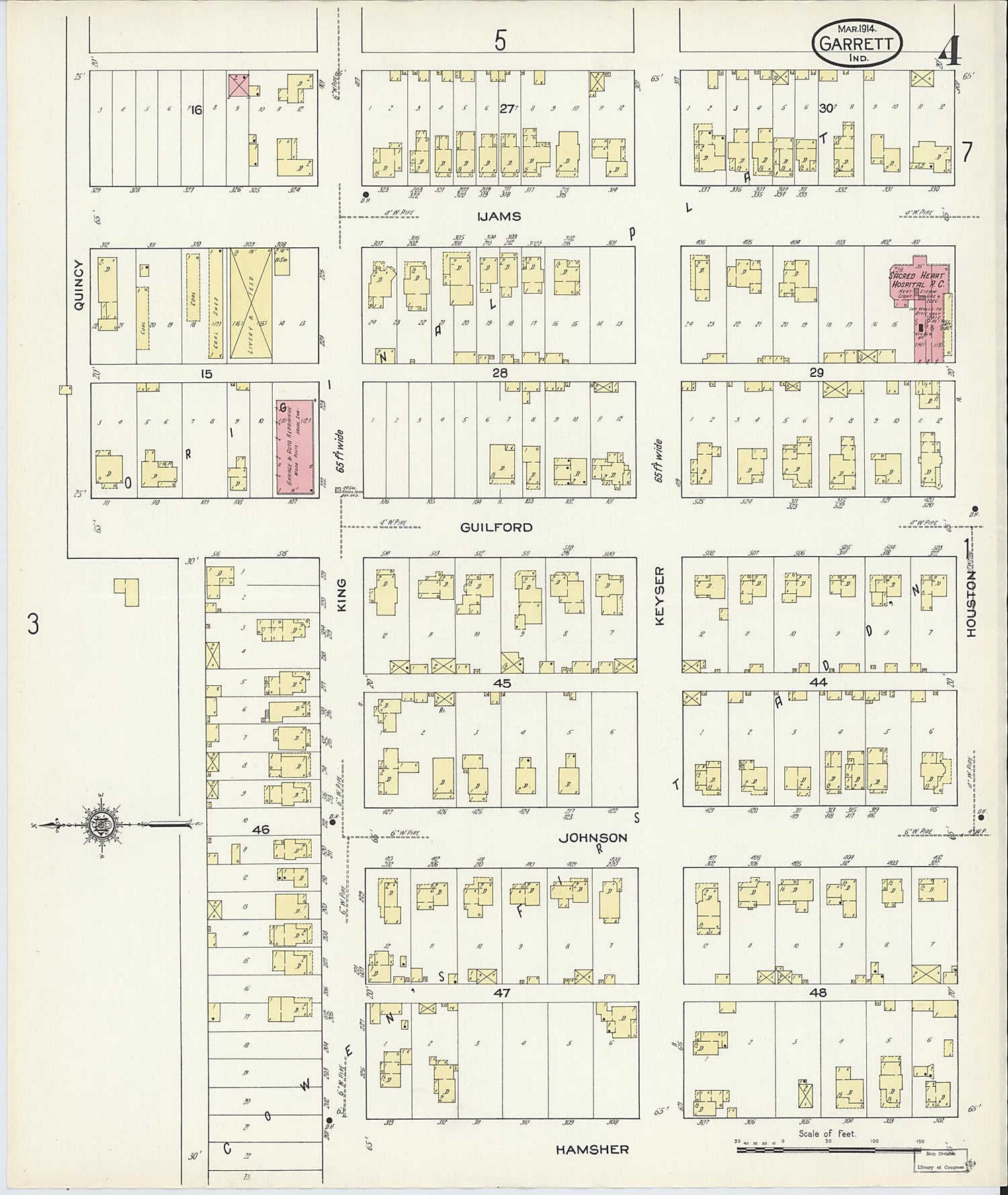 This old map of Garrett, De Kalb County, Indiana was created by Sanborn Map Company in 1914