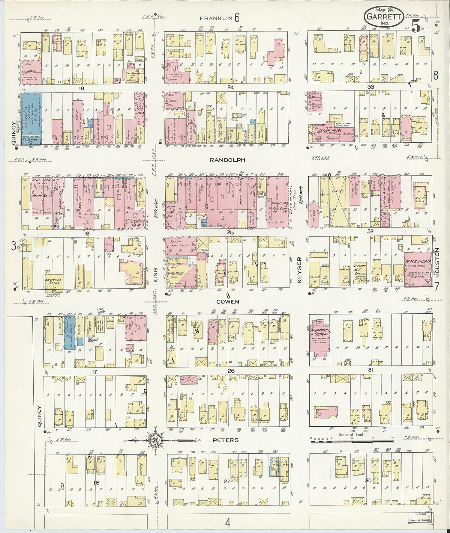 This old map of Garrett, De Kalb County, Indiana was created by Sanborn Map Company in 1914