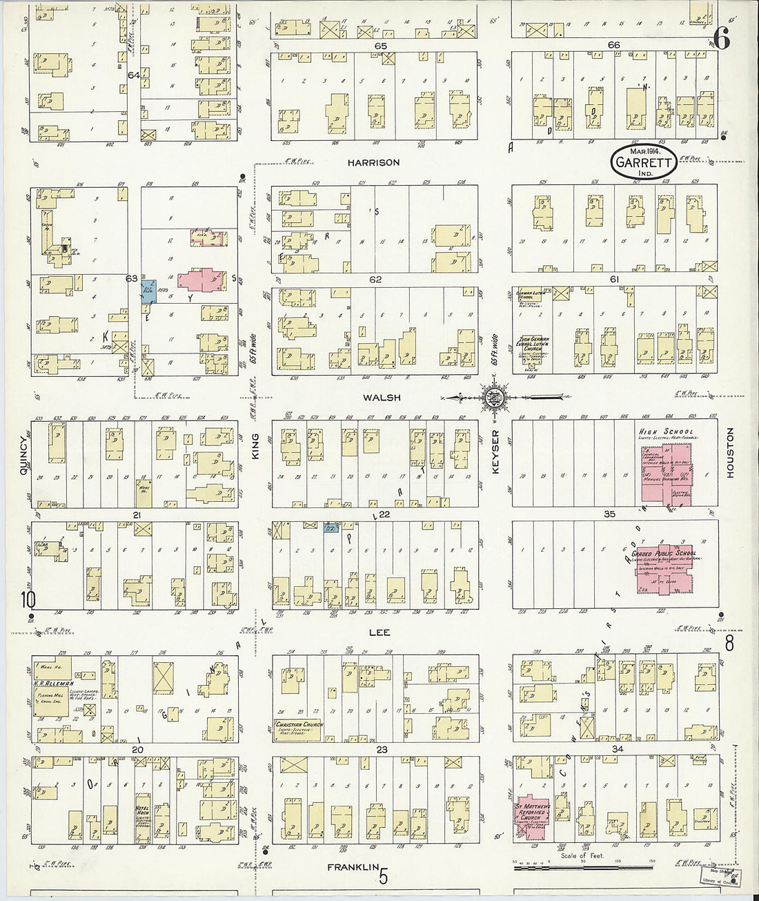 This old map of Garrett, De Kalb County, Indiana was created by Sanborn Map Company in 1914