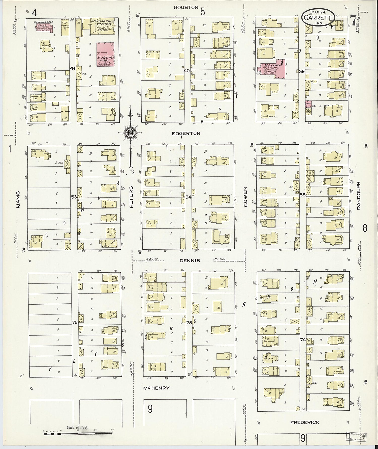 This old map of Garrett, De Kalb County, Indiana was created by Sanborn Map Company in 1914