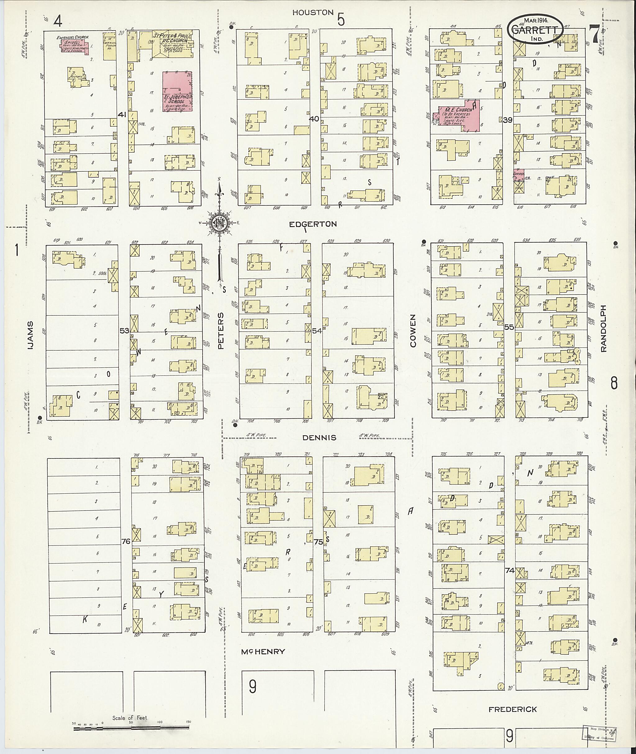 This old map of Garrett, De Kalb County, Indiana was created by Sanborn Map Company in 1914