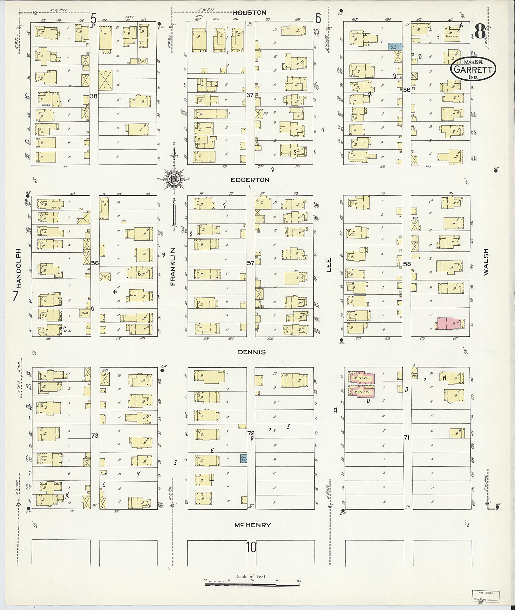 This old map of Garrett, De Kalb County, Indiana was created by Sanborn Map Company in 1914