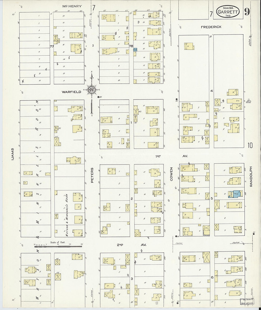 This old map of Garrett, De Kalb County, Indiana was created by Sanborn Map Company in 1914