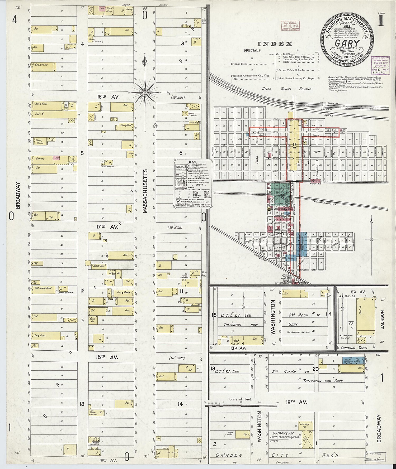 This old map of Gary, Lake County, Indiana was created by Sanborn Map Company in 1907