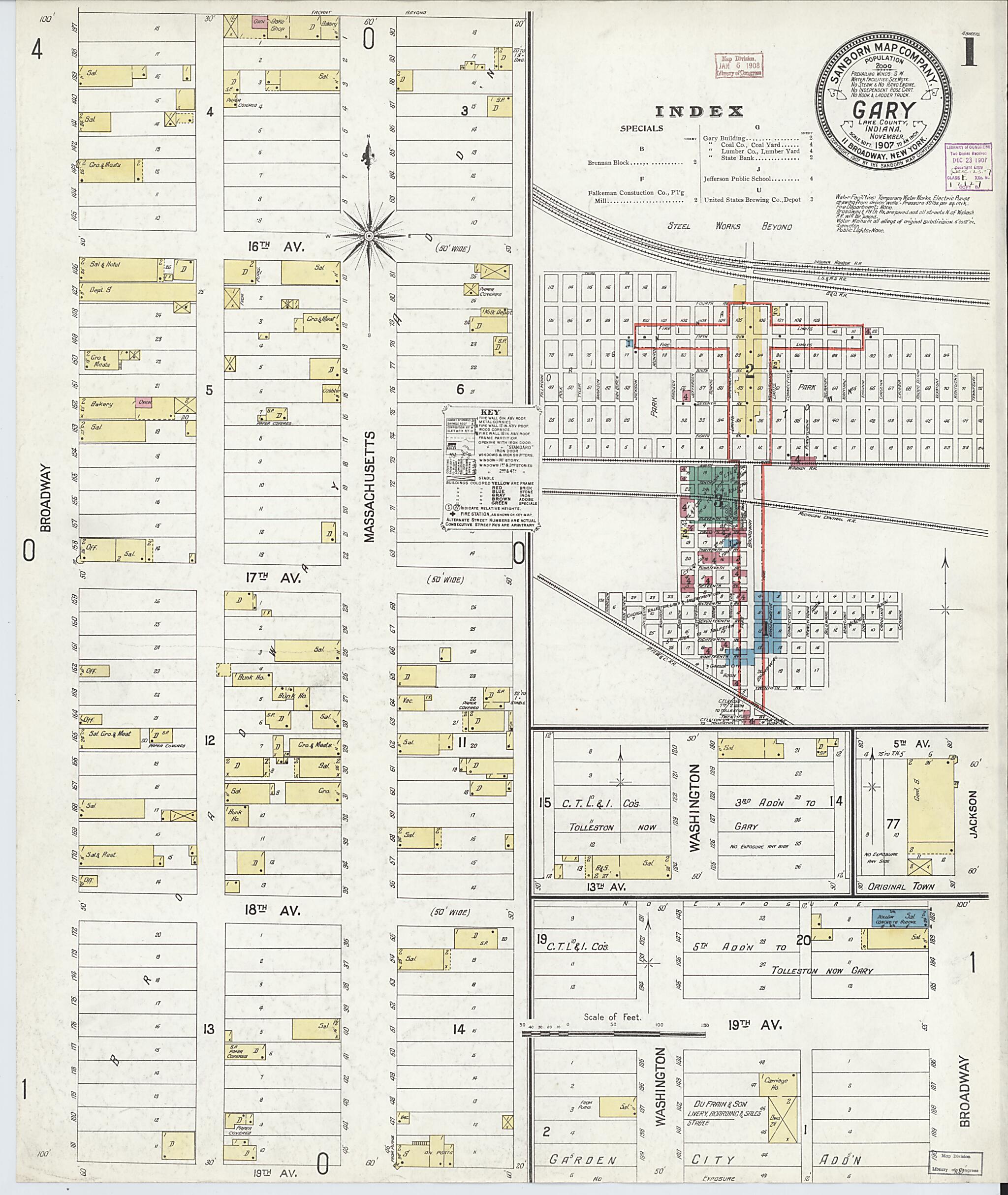 This old map of Gary, Lake County, Indiana was created by Sanborn Map Company in 1907