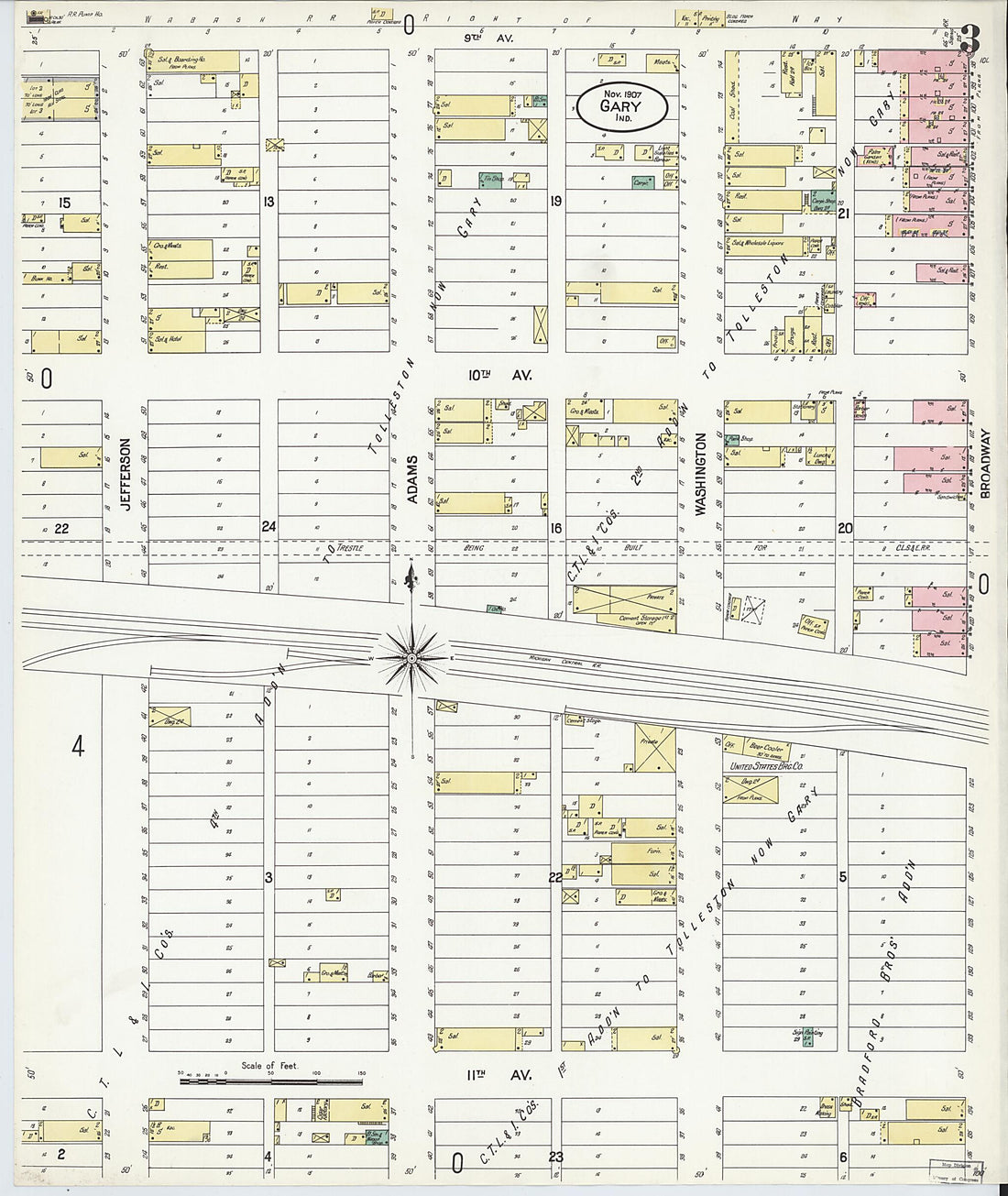 This old map of Gary, Lake County, Indiana was created by Sanborn Map Company in 1907