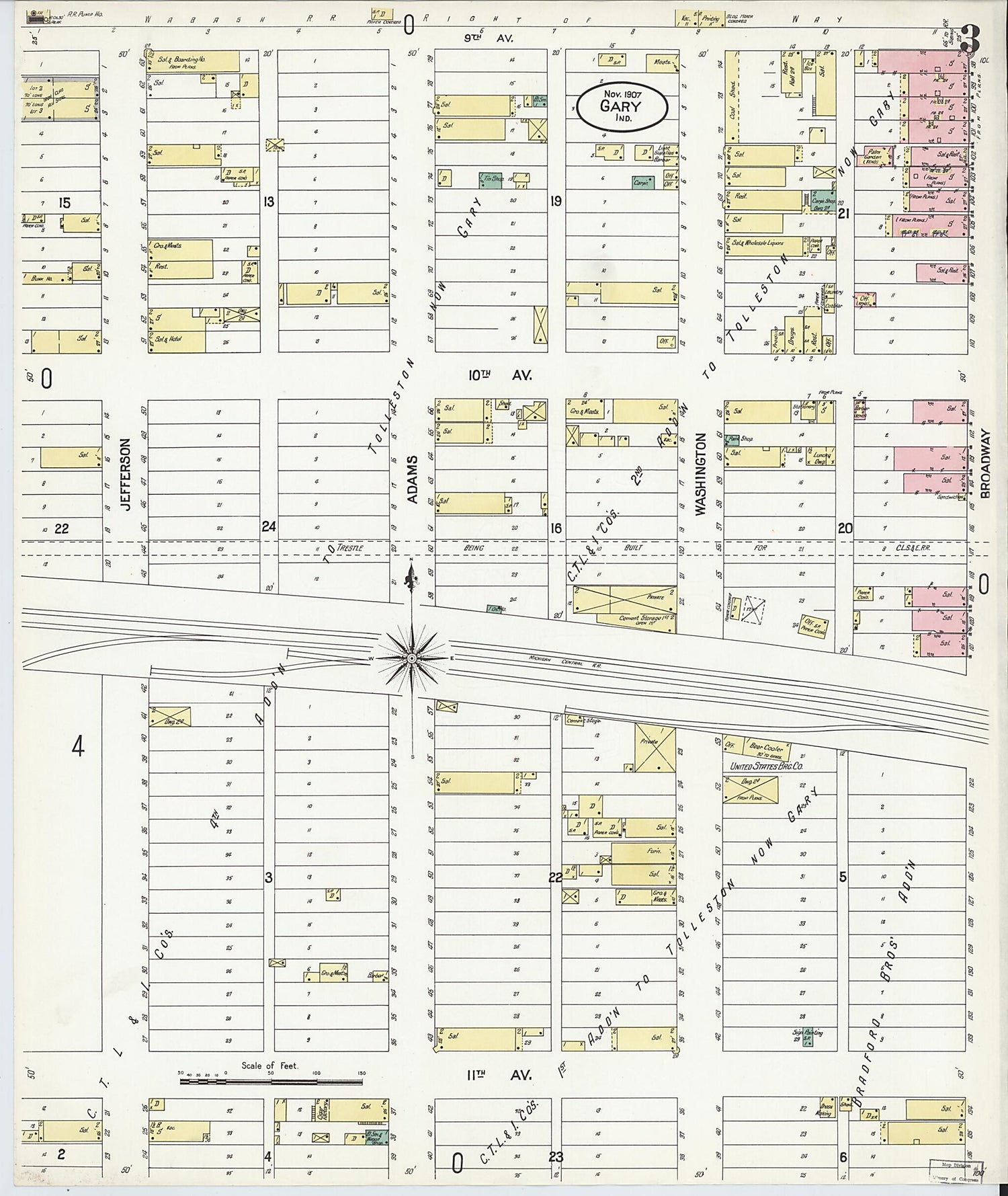 This old map of Gary, Lake County, Indiana was created by Sanborn Map Company in 1907