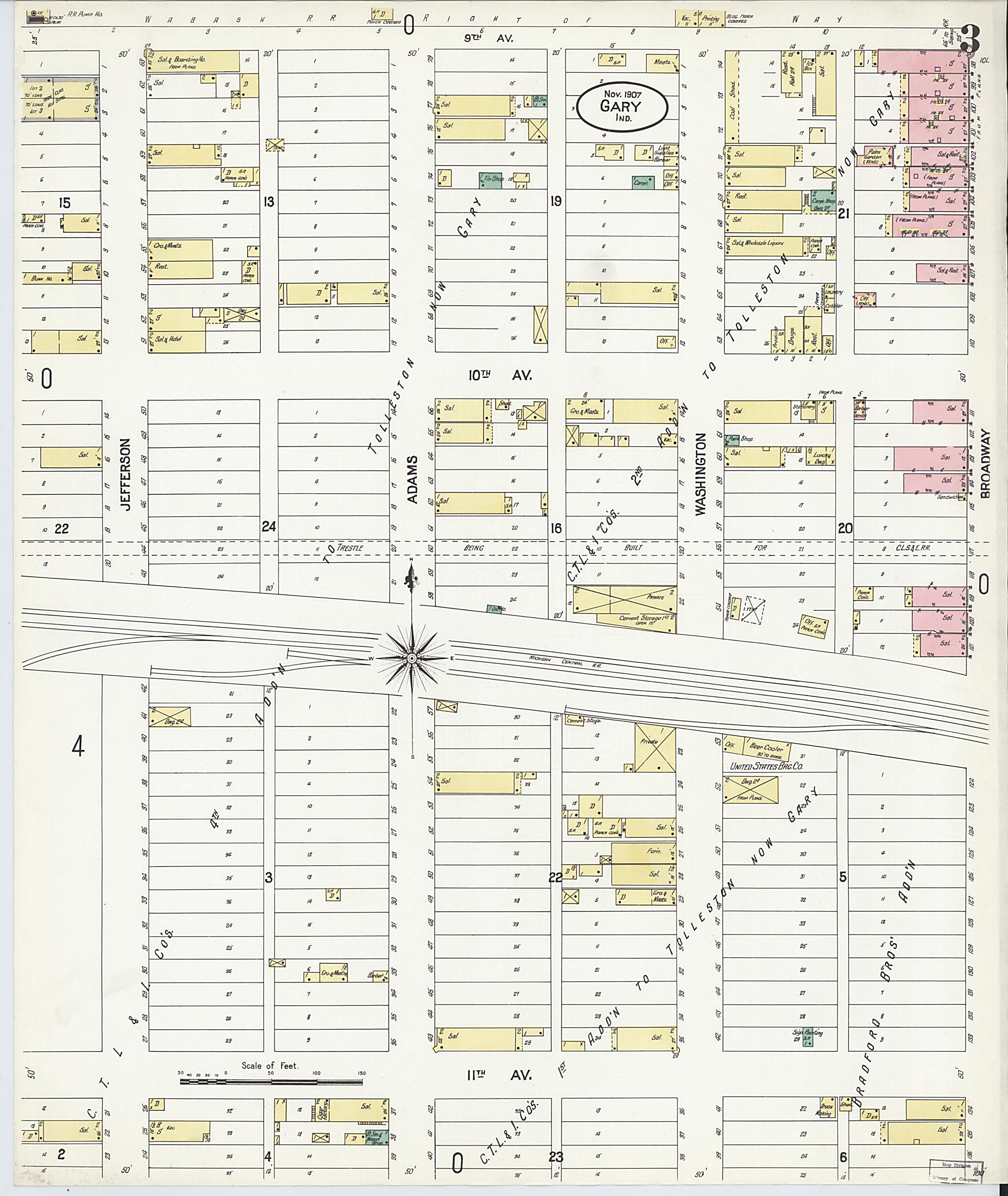 This old map of Gary, Lake County, Indiana was created by Sanborn Map Company in 1907