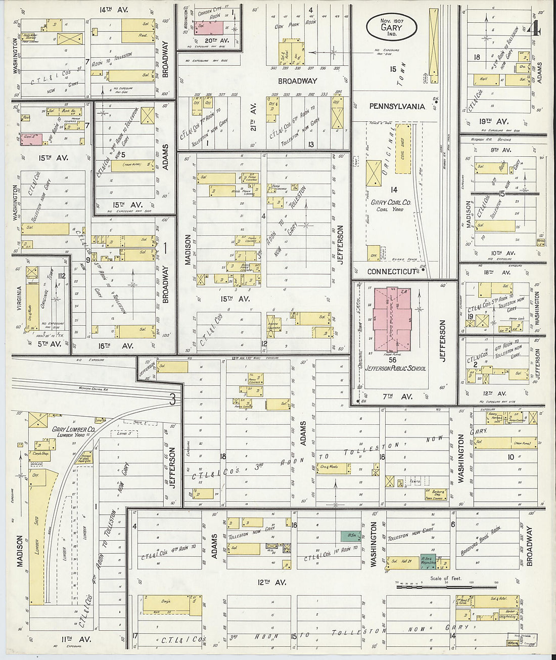 This old map of Gary, Lake County, Indiana was created by Sanborn Map Company in 1907