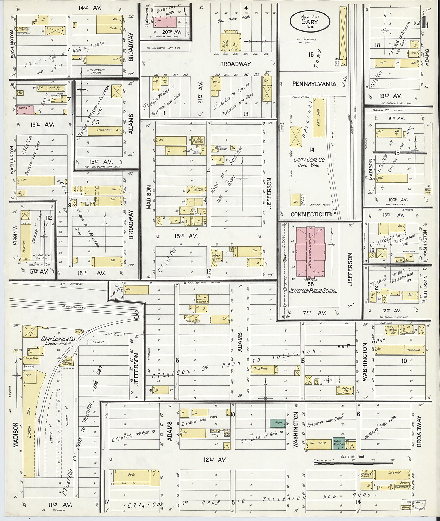 This old map of Gary, Lake County, Indiana was created by Sanborn Map Company in 1907