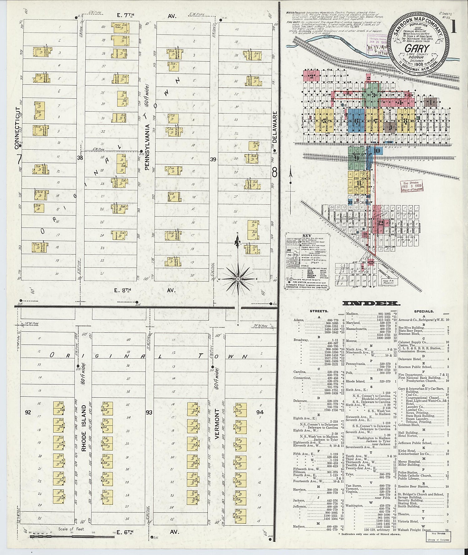 This old map of Gary, Lake County, Indiana was created by Sanborn Map Company in 1908