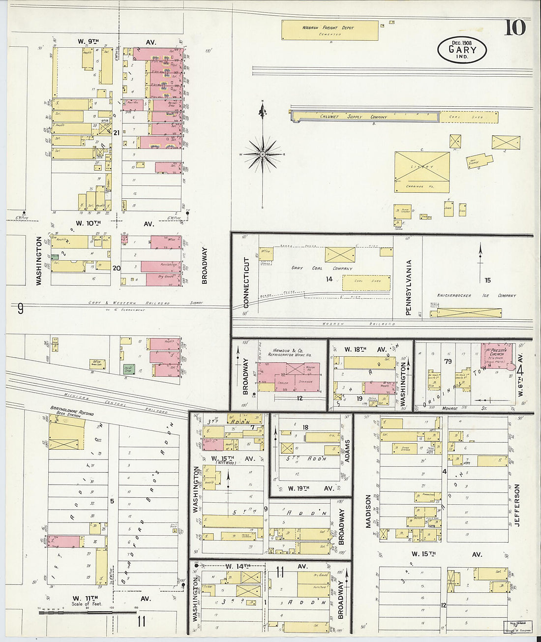 This old map of Gary, Lake County, Indiana was created by Sanborn Map Company in 1908