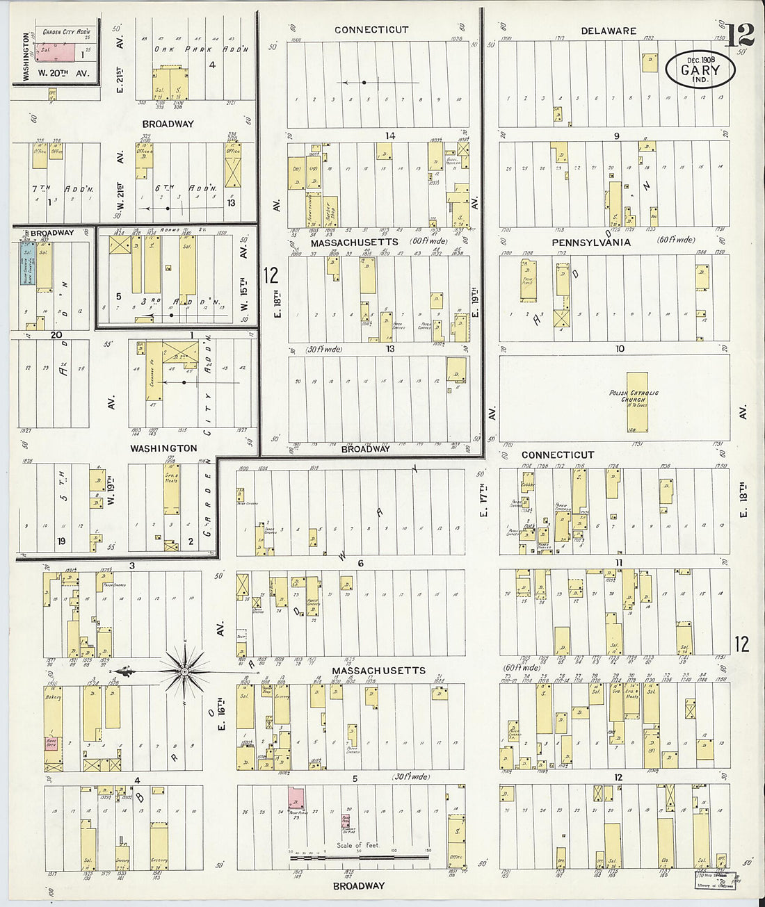 This old map of Gary, Lake County, Indiana was created by Sanborn Map Company in 1908