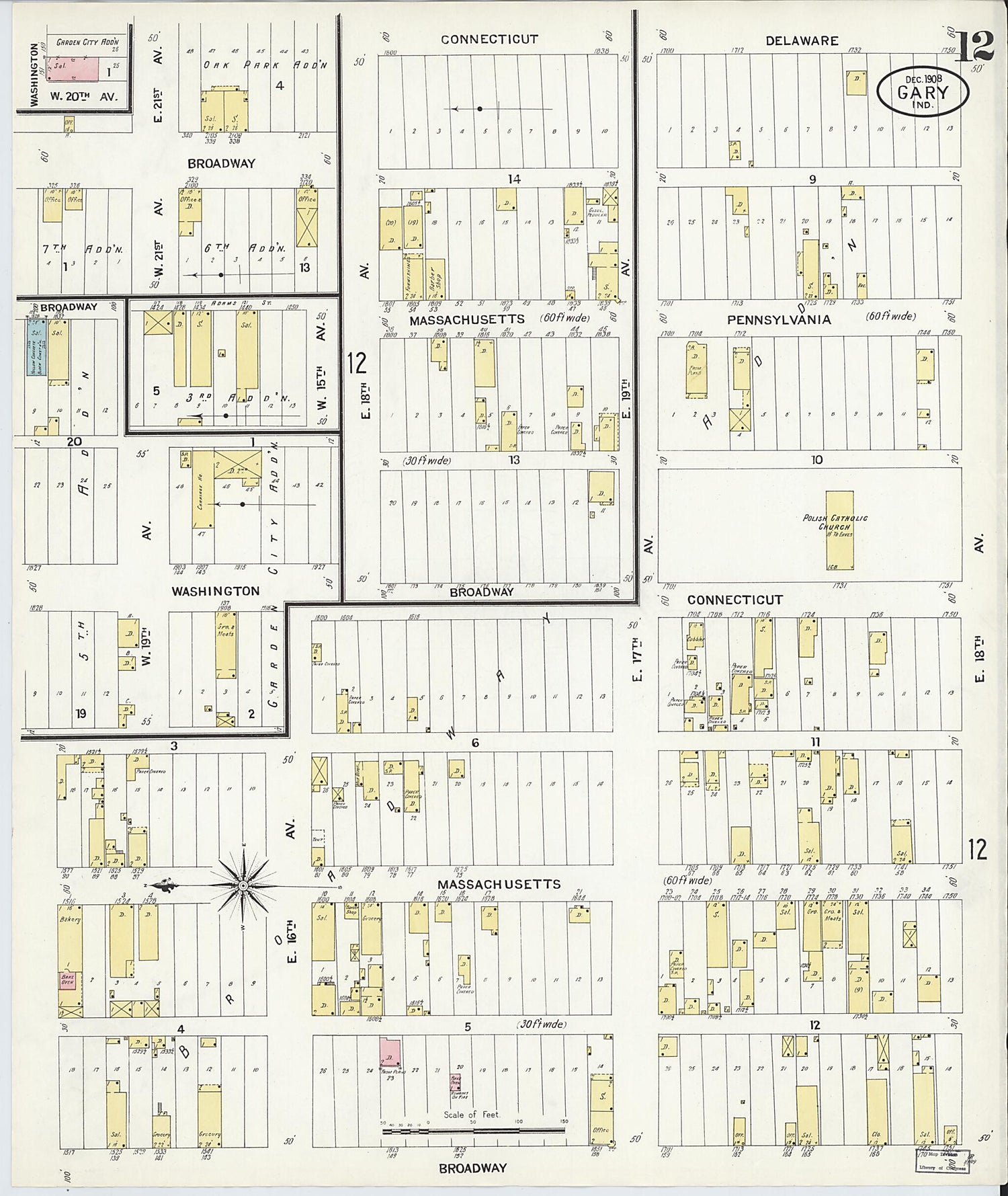 This old map of Gary, Lake County, Indiana was created by Sanborn Map Company in 1908