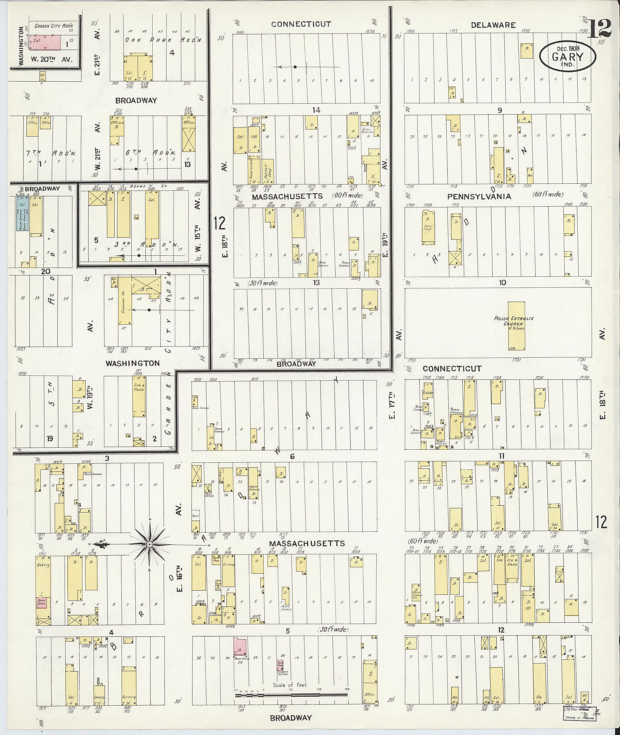 This old map of Gary, Lake County, Indiana was created by Sanborn Map Company in 1908