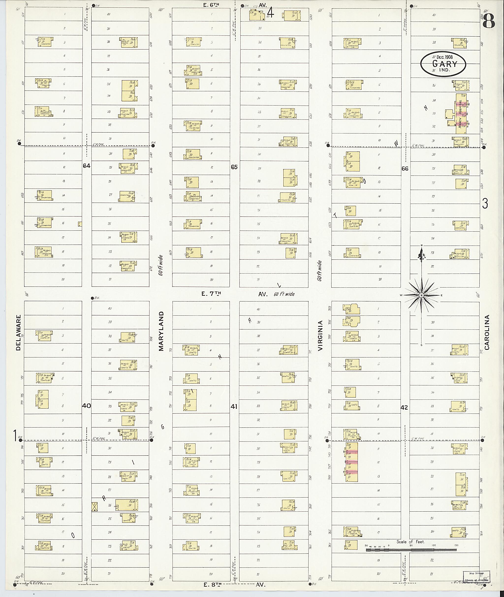 This old map of Gary, Lake County, Indiana was created by Sanborn Map Company in 1908