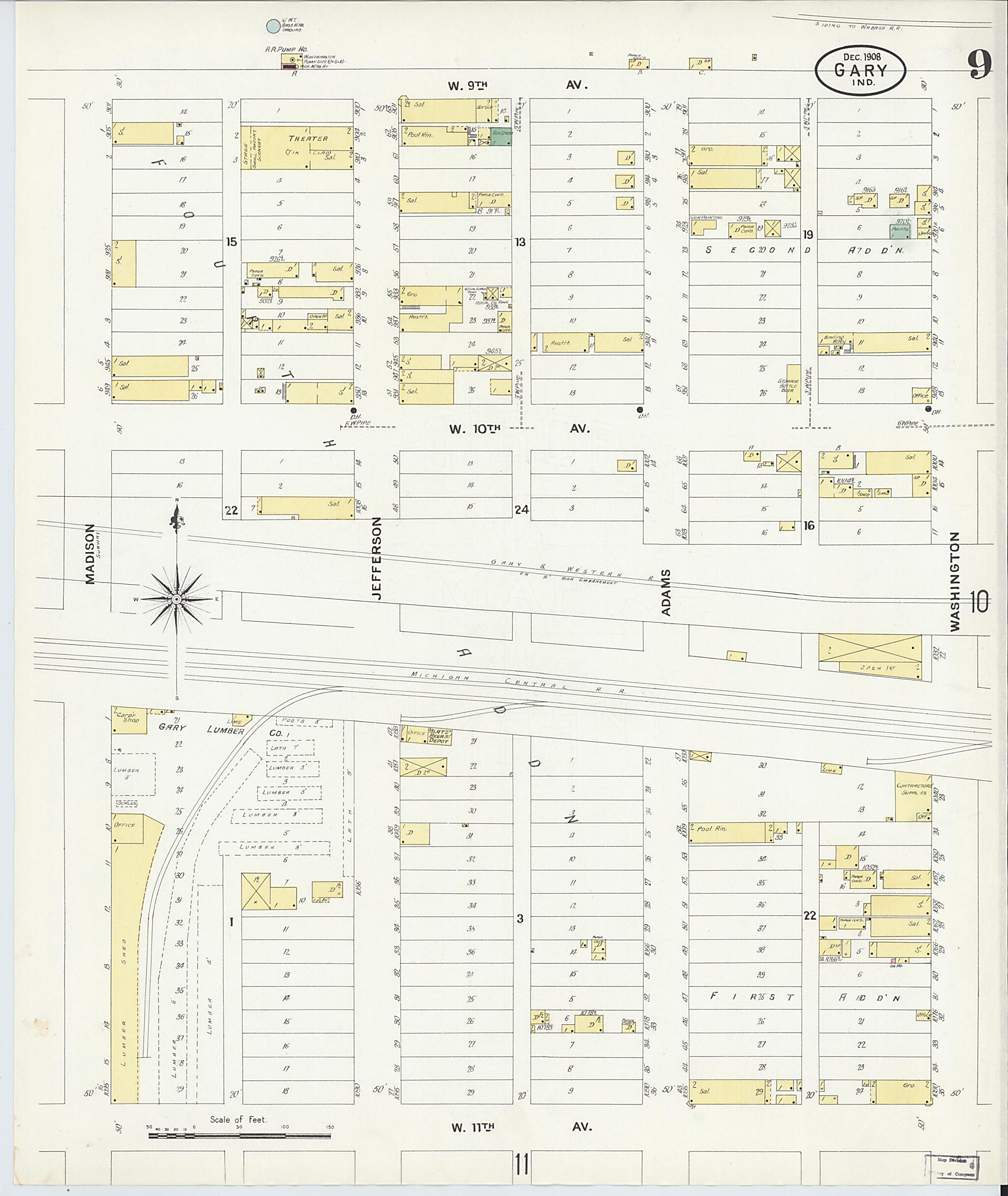 This old map of Gary, Lake County, Indiana was created by Sanborn Map Company in 1908