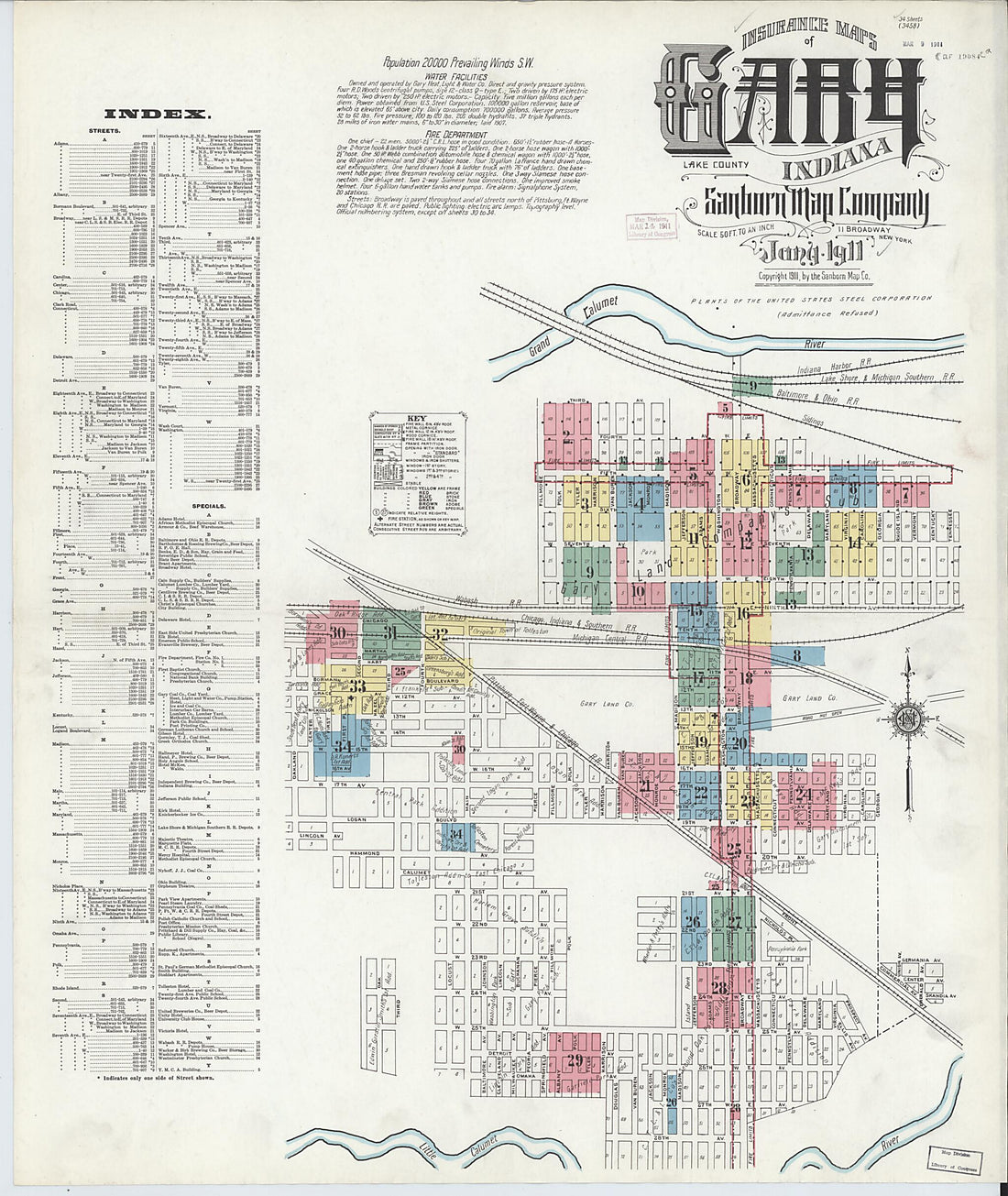 This old map of Gary, Lake County, Indiana was created by Sanborn Map Company in 1911