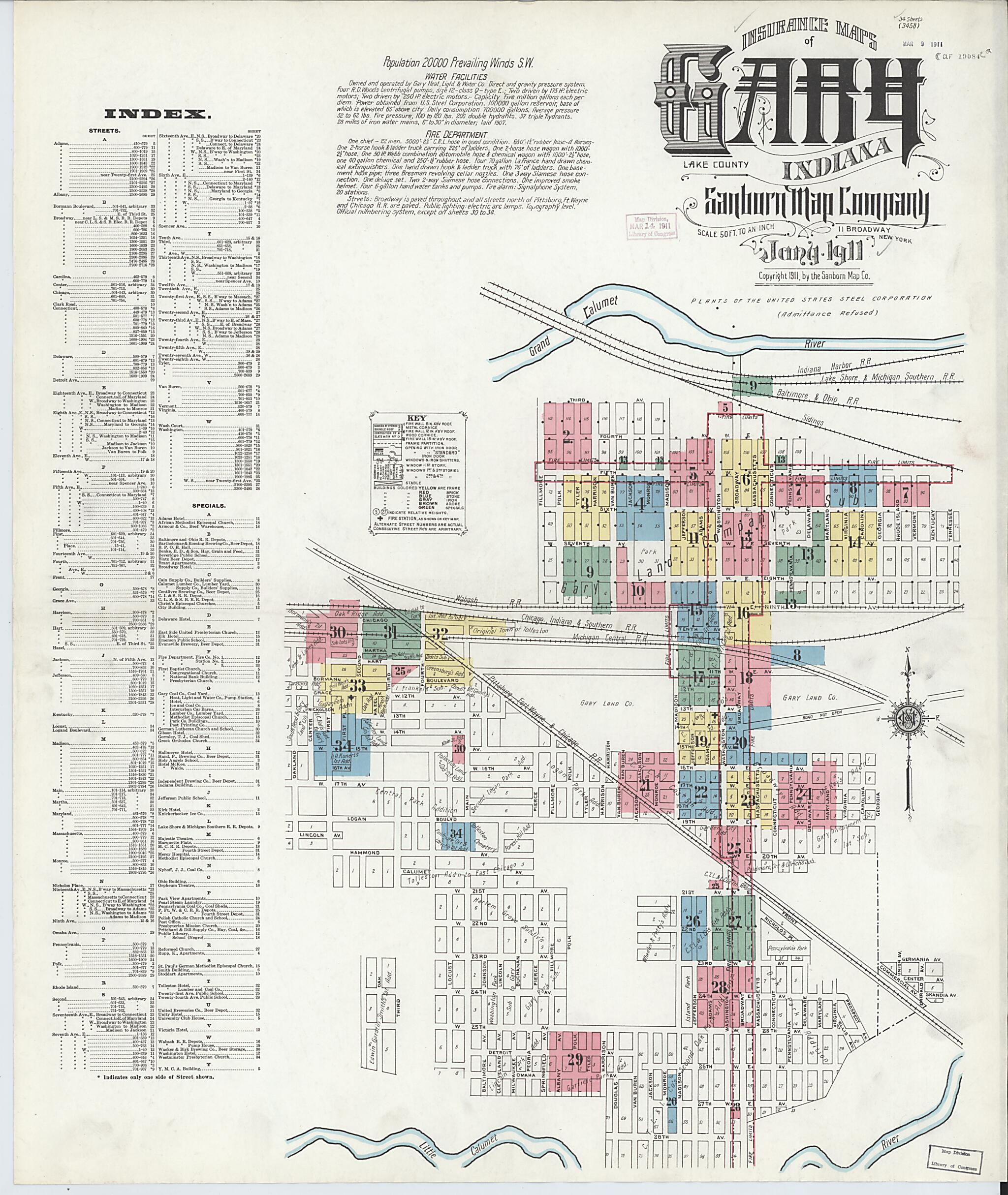 This old map of Gary, Lake County, Indiana was created by Sanborn Map Company in 1911