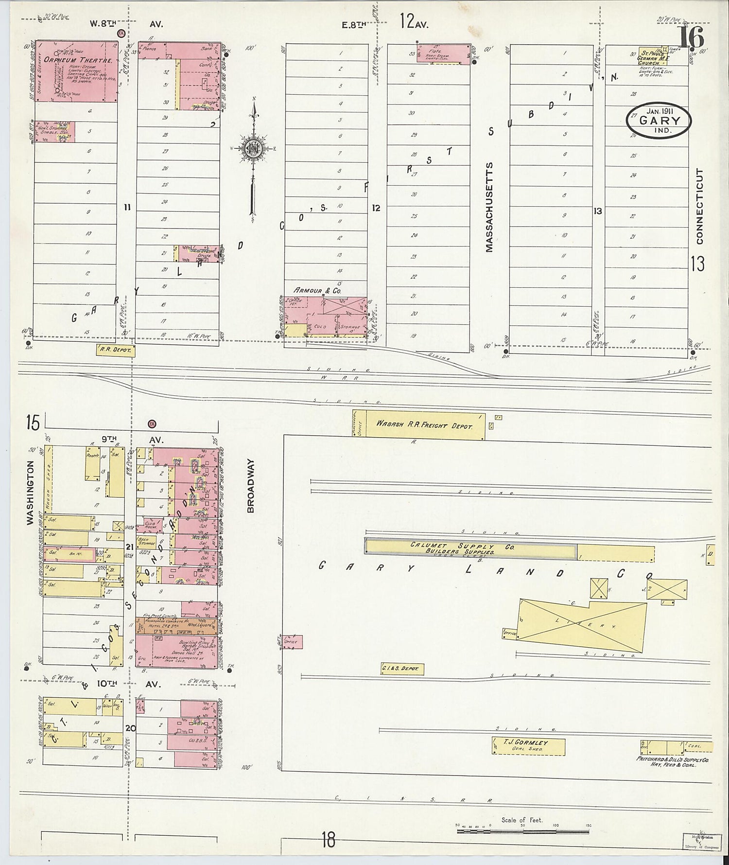 This old map of Gary, Lake County, Indiana was created by Sanborn Map Company in 1911