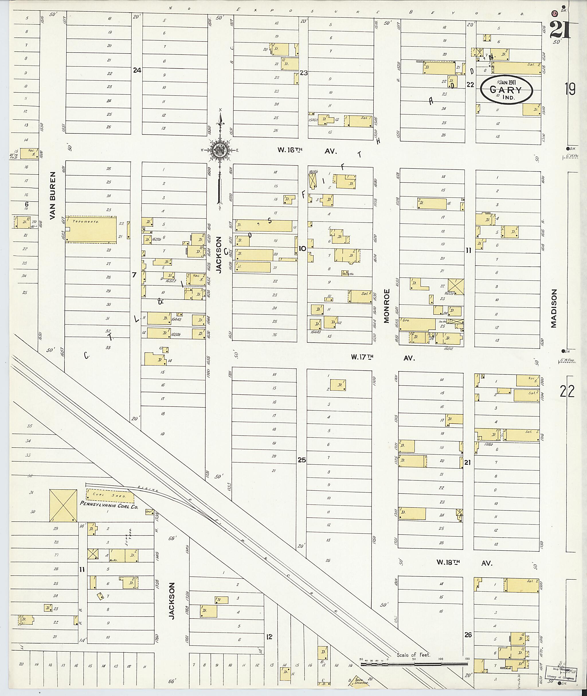 This old map of Gary, Lake County, Indiana was created by Sanborn Map Company in 1911