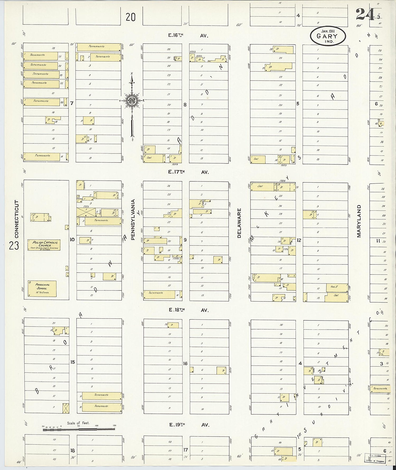 This old map of Gary, Lake County, Indiana was created by Sanborn Map Company in 1911