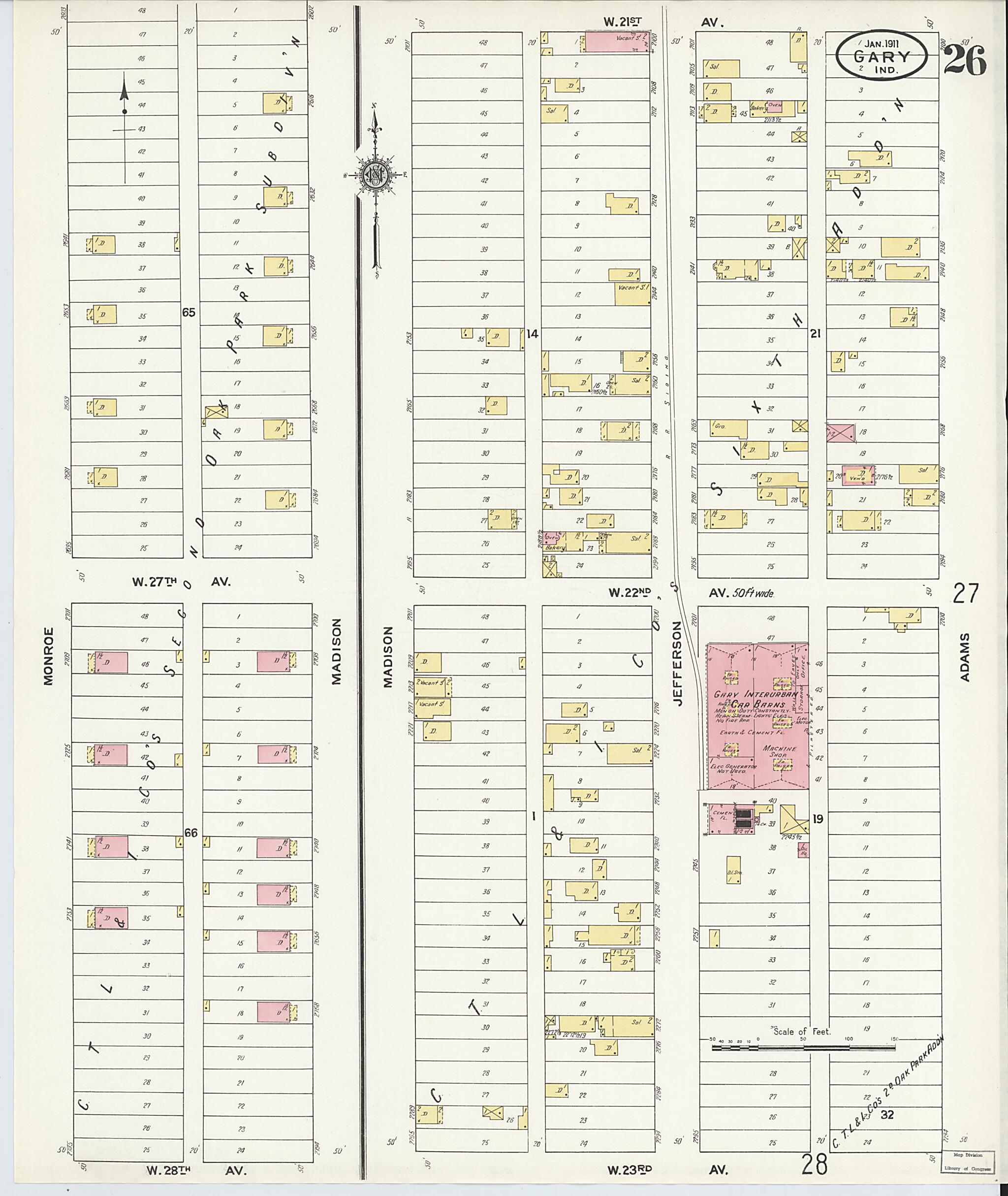 This old map of Gary, Lake County, Indiana was created by Sanborn Map Company in 1911