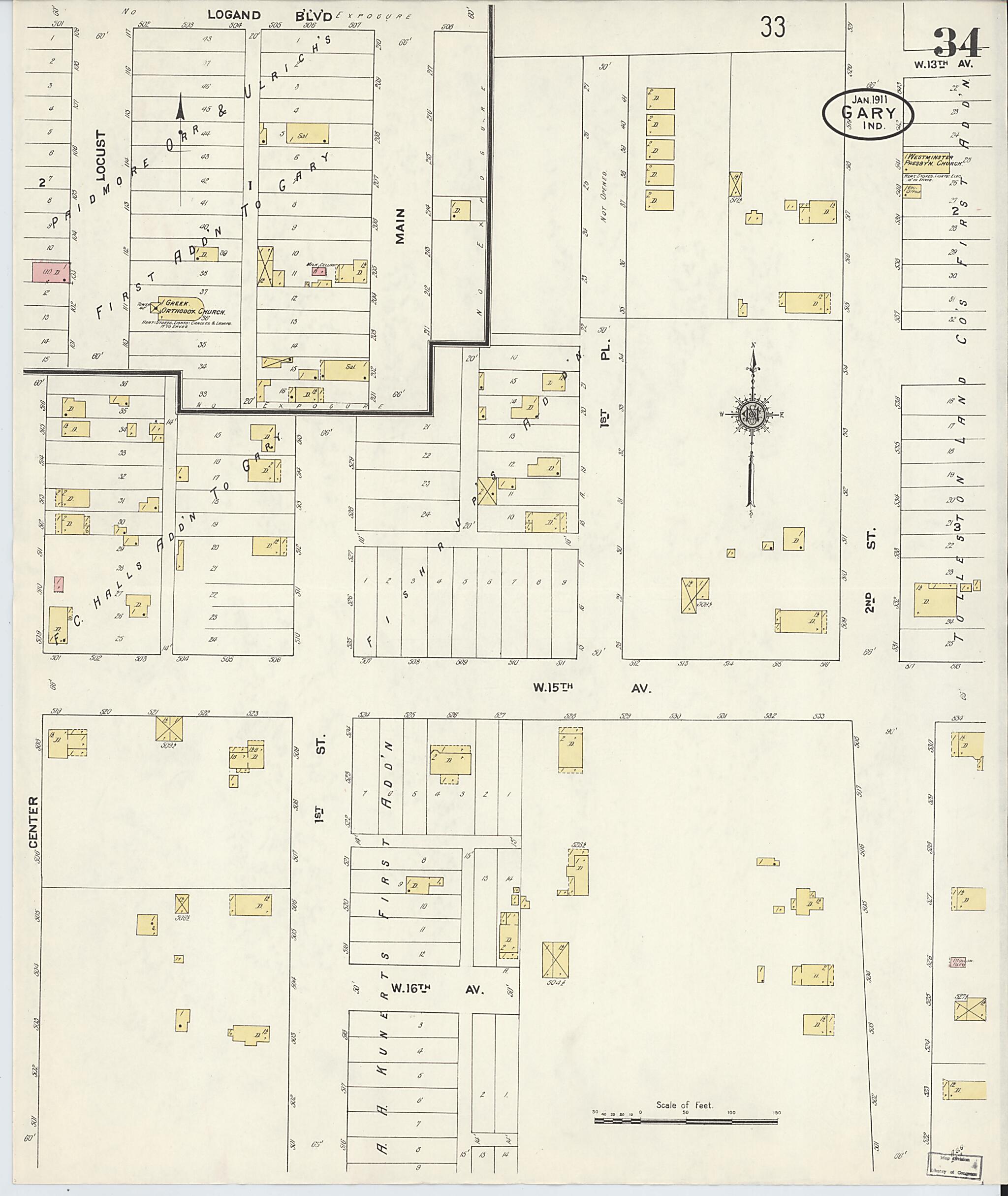 This old map of Gary, Lake County, Indiana was created by Sanborn Map Company in 1911