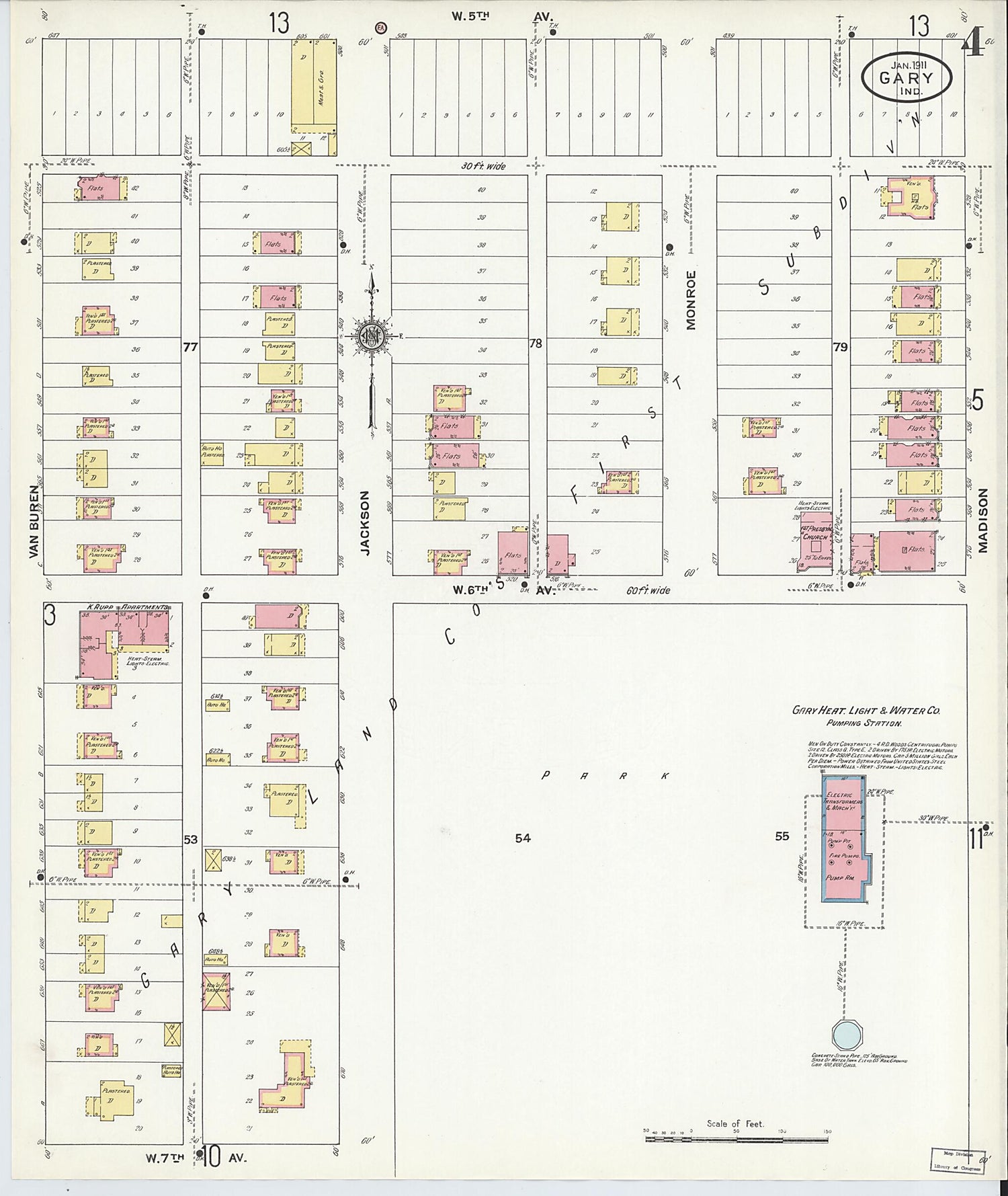 This old map of Gary, Lake County, Indiana was created by Sanborn Map Company in 1911