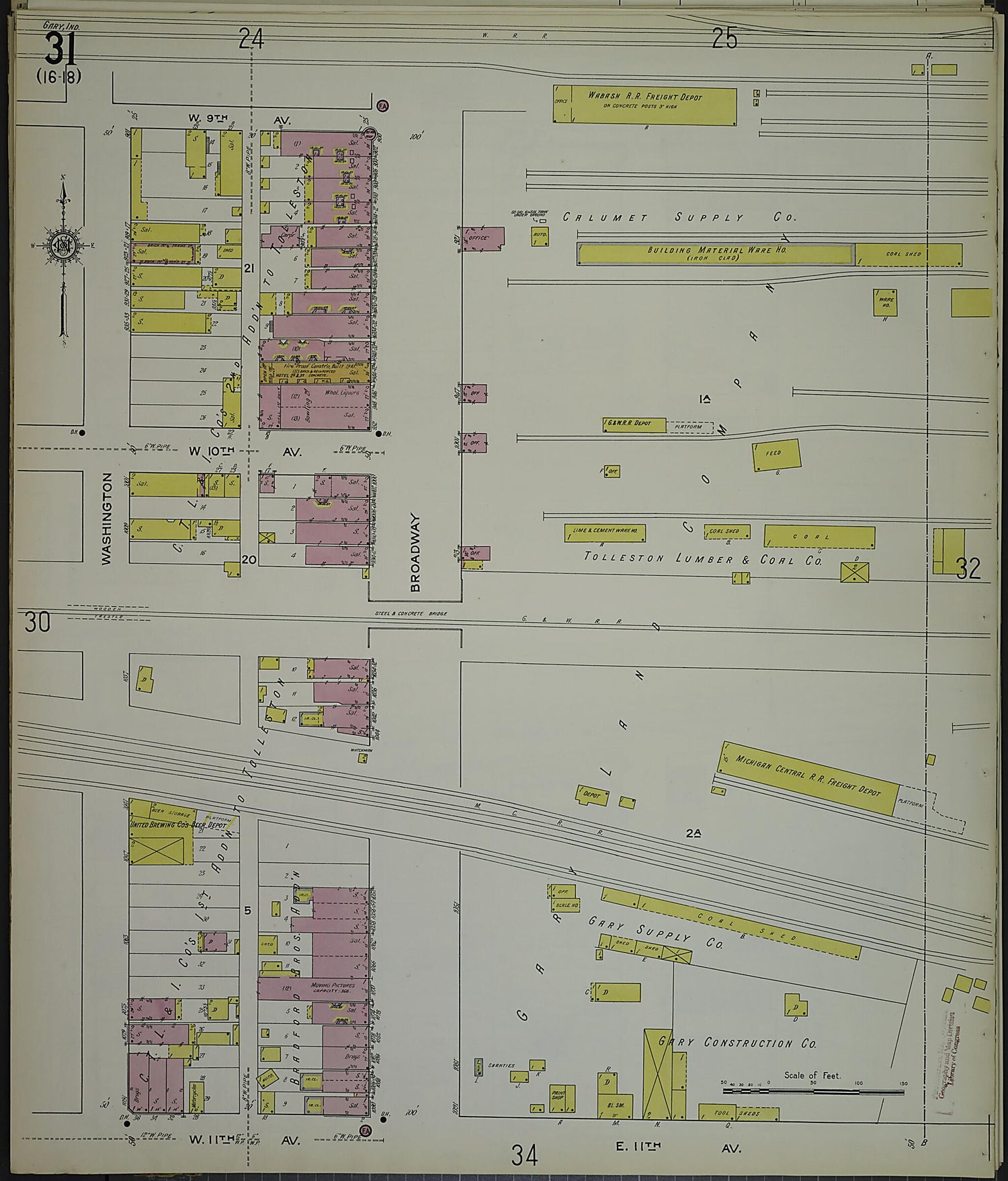 This old map of Gary, Lake County, Indiana was created by Sanborn Map Company in 1915