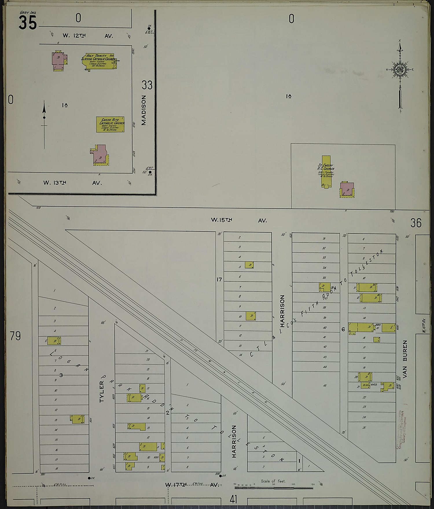 This old map of Gary, Lake County, Indiana was created by Sanborn Map Company in 1915